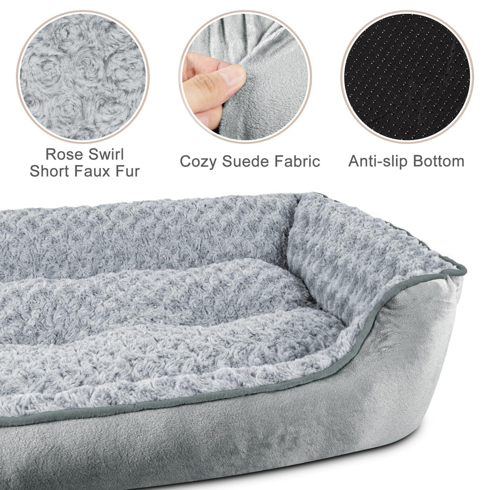 Cama rectangular de perro JOEJOY gris lavable en máquina para limpieza.