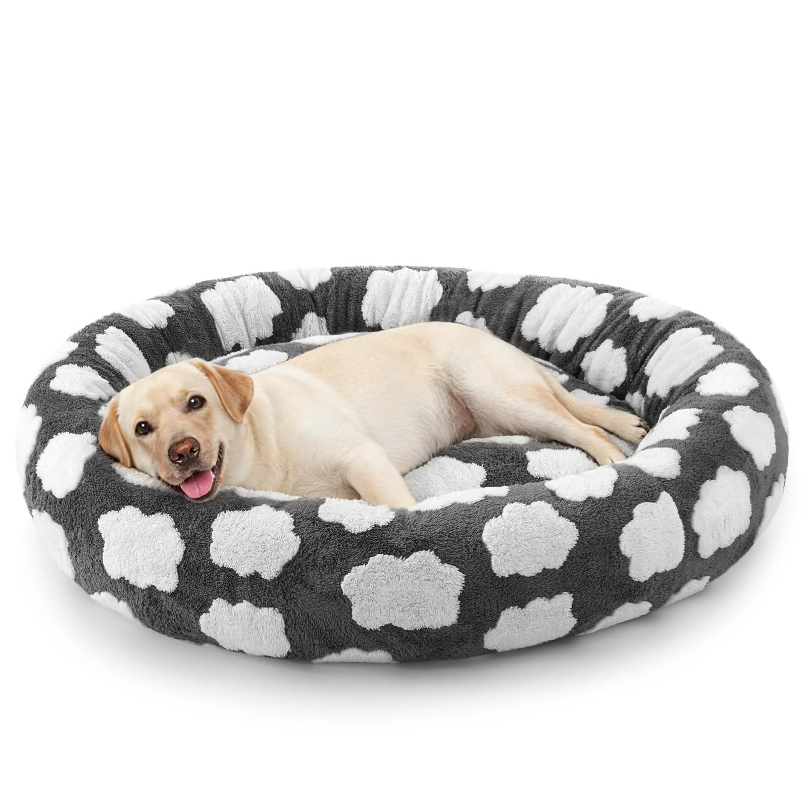 Cama JOEJOY Donut grande, vista frontal, descanso cómodo para tu compañero peludo.