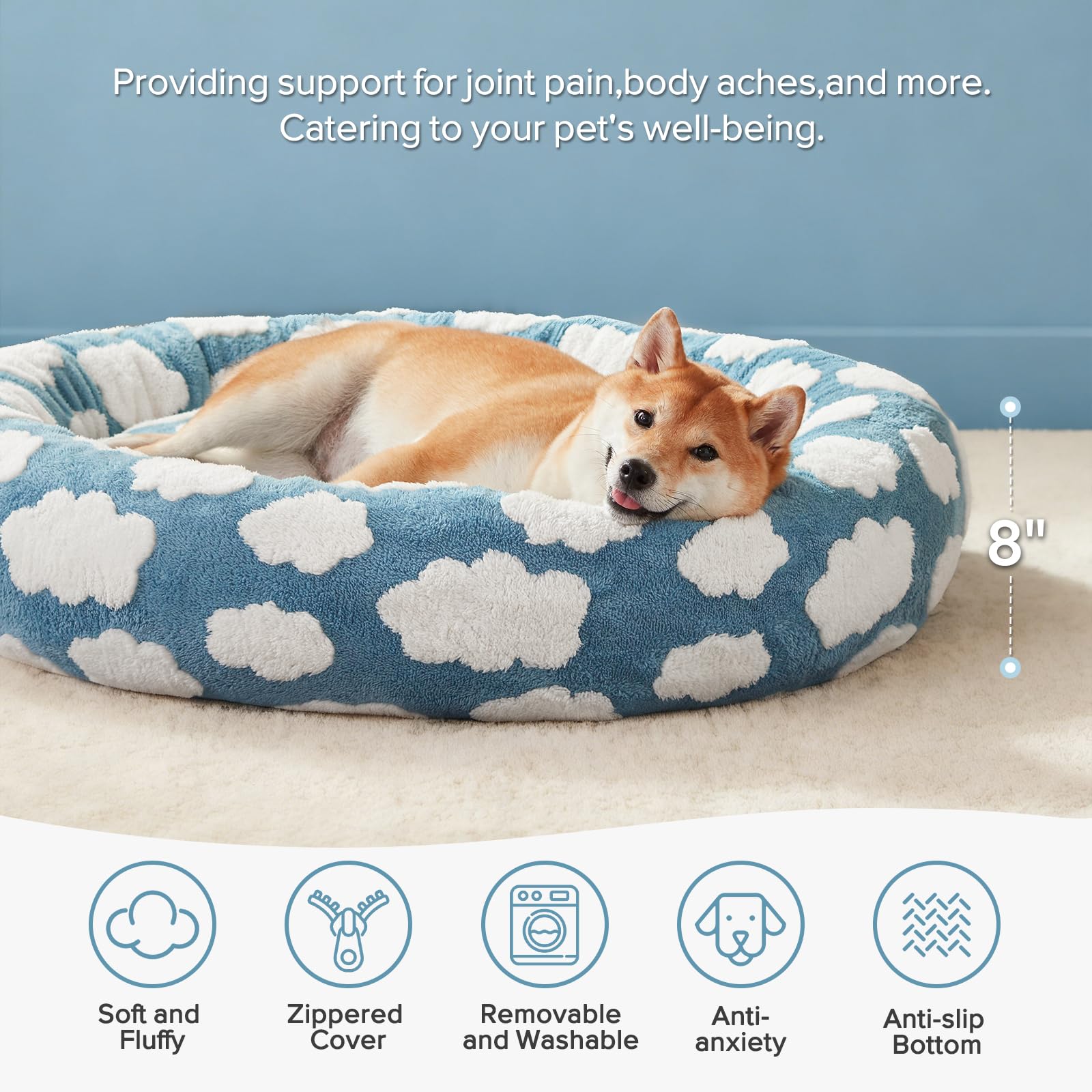 JOEJOY tejido plush suave en cama donut para perros.