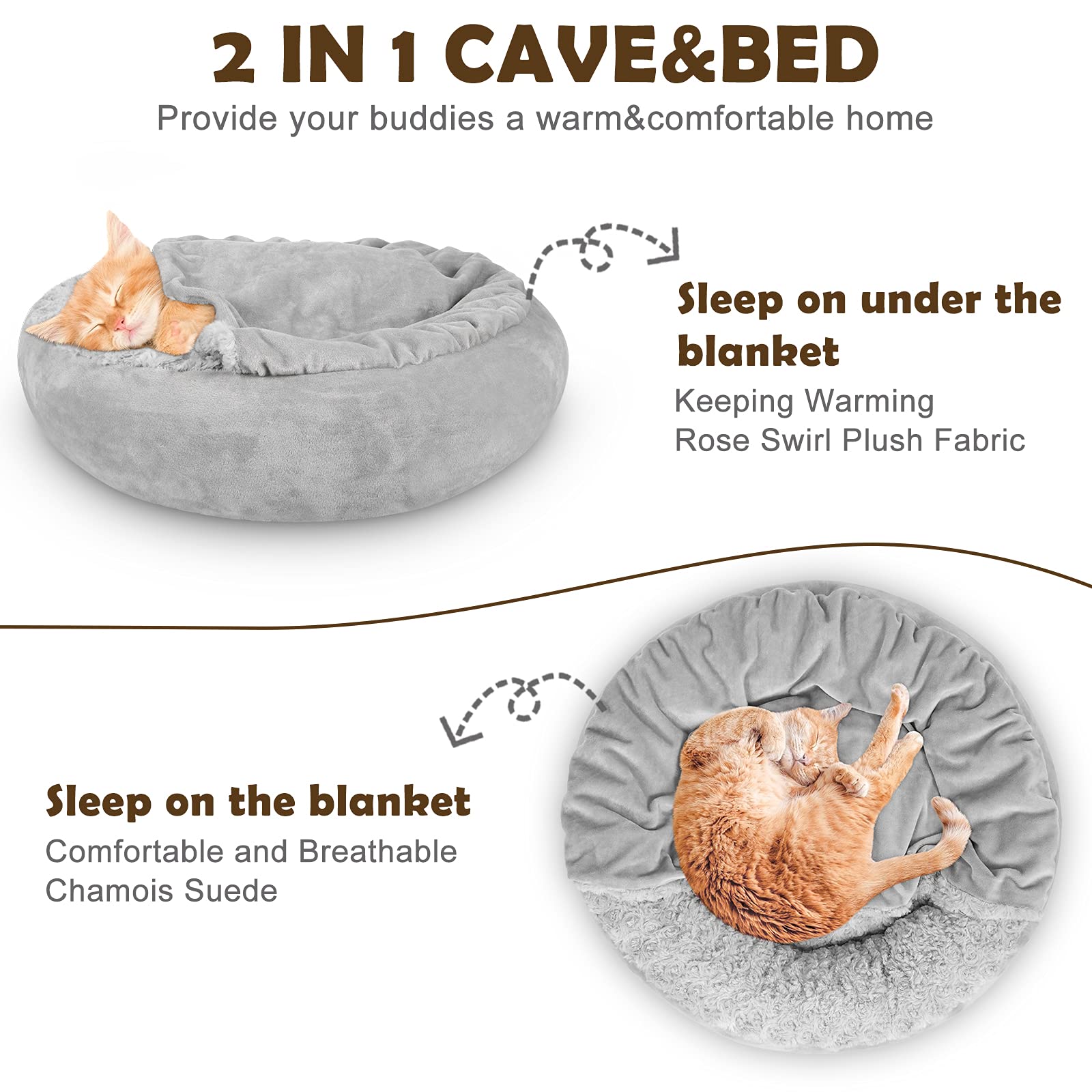Cama JOEJOY donut con funda de tela suede para mayor confort.