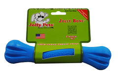 El Jolly Pets Jolly Bone mediano azul destaca por su durabilidad frente a mordidas fuertes.