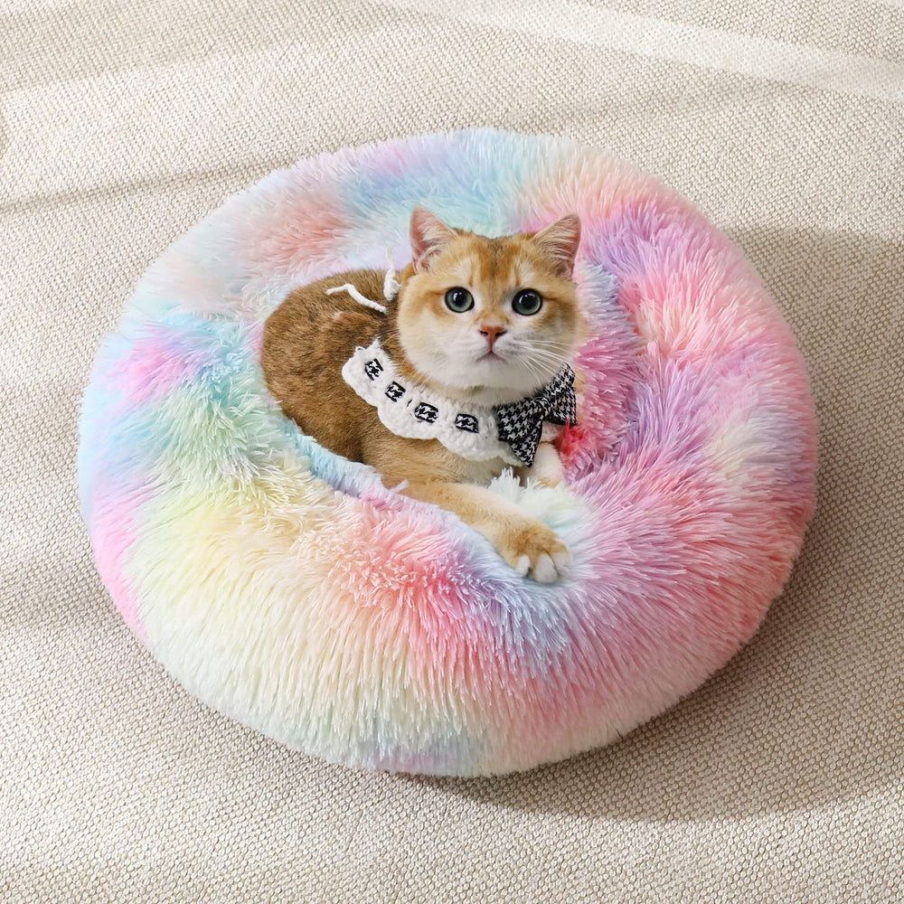 Cama en forma de dona de JOLLYVOGUE para perros y gatos, apoyo de cabeza y comodidad.