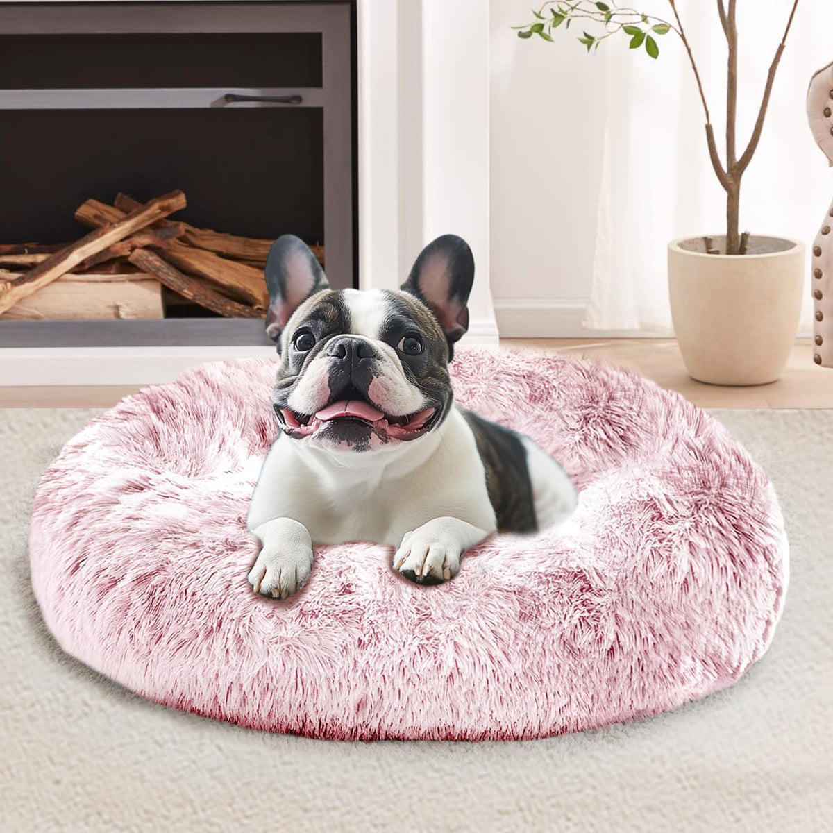 Cama JOLLYVOGUE con forma rosquilla para mascotas pequeñas, refugio suave para dormir.