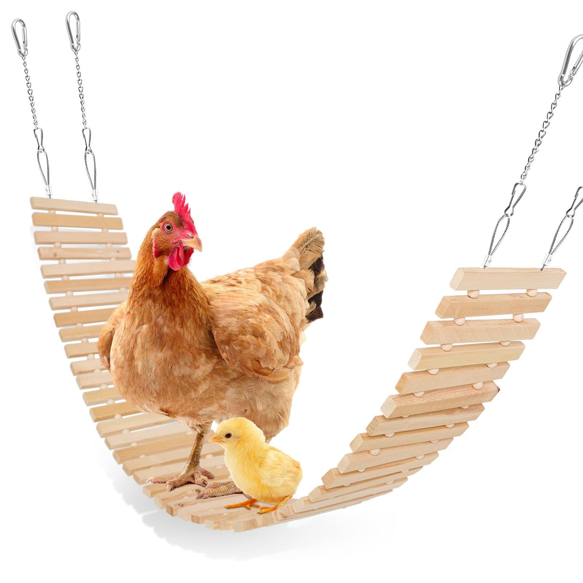 Jorewood columpio para gallinas con puente natural, mejora ejercicio y sociabilidad en el corral.