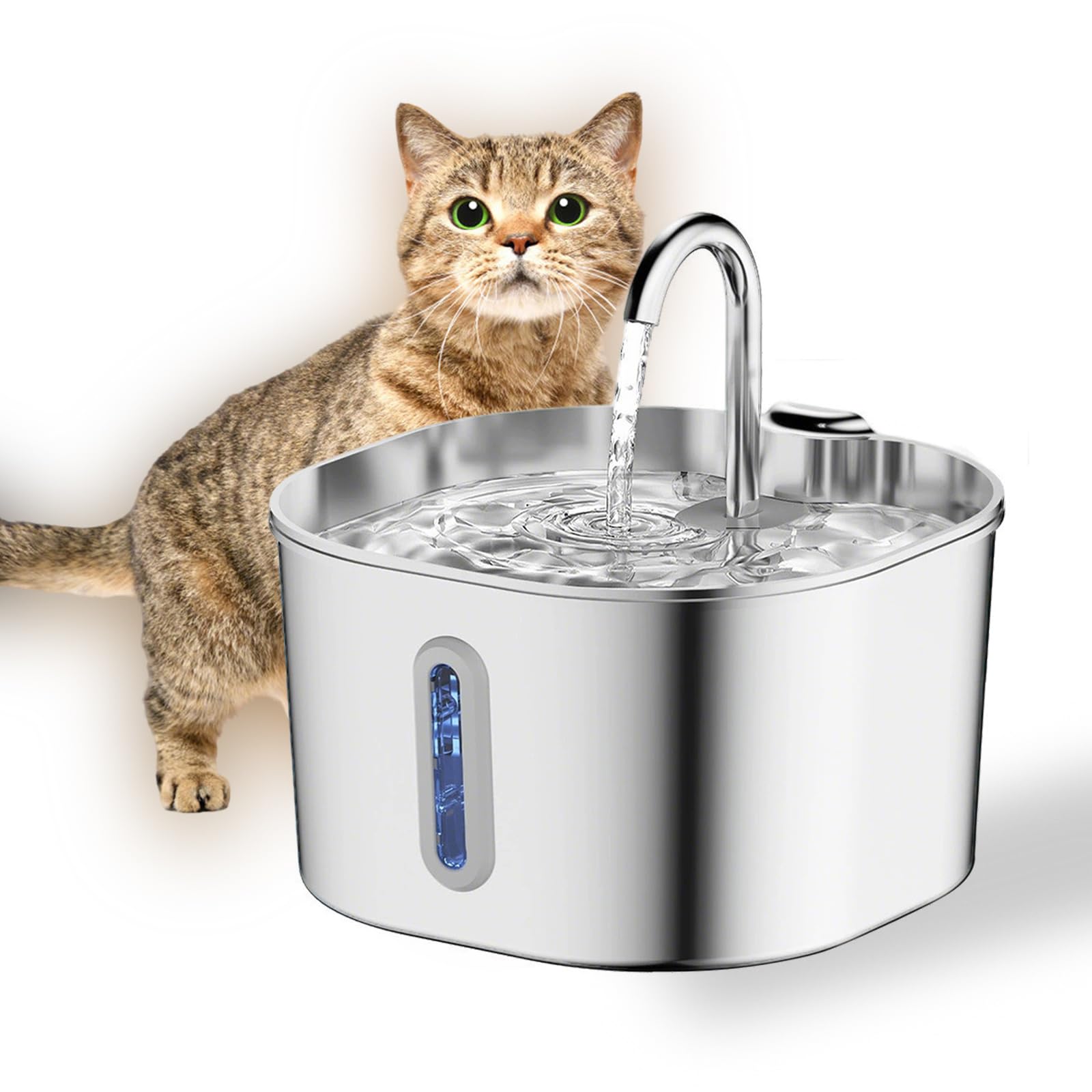 Bebedero Jsjyuan para gatos de acero inoxidable con 74oz, duradero y fácil de limpiar.