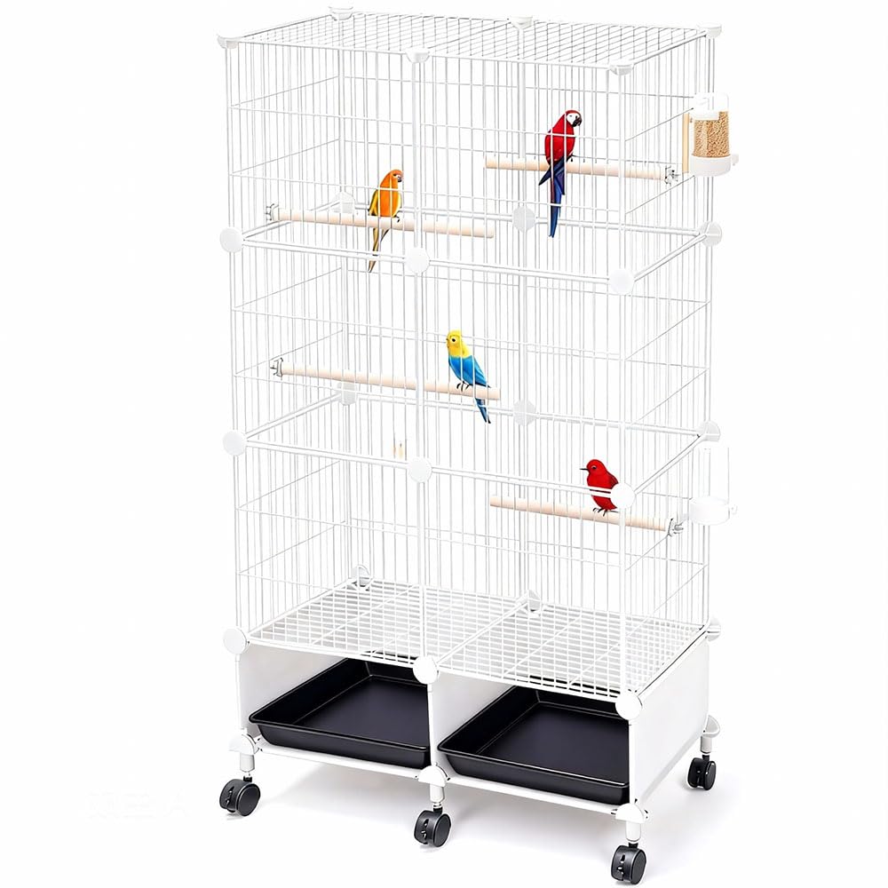 La jaula JTACHIONG para aves grandes con ruedas facilita moverla y acomodar espacios.