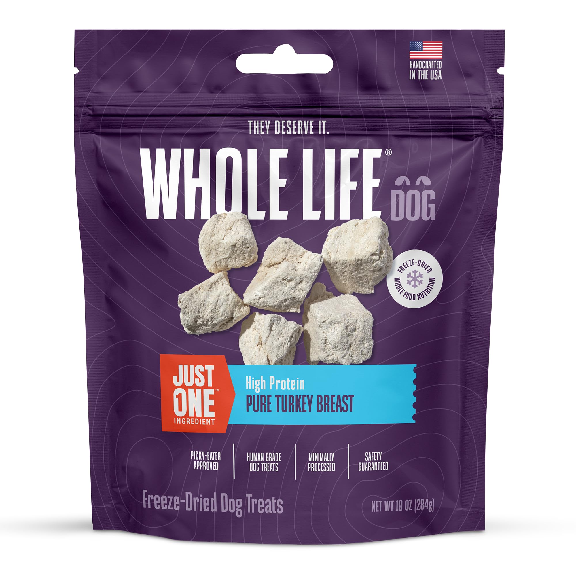 Just One Turkey de Whole Life Pet, golosina de pavo deshidratado para entrenamiento.