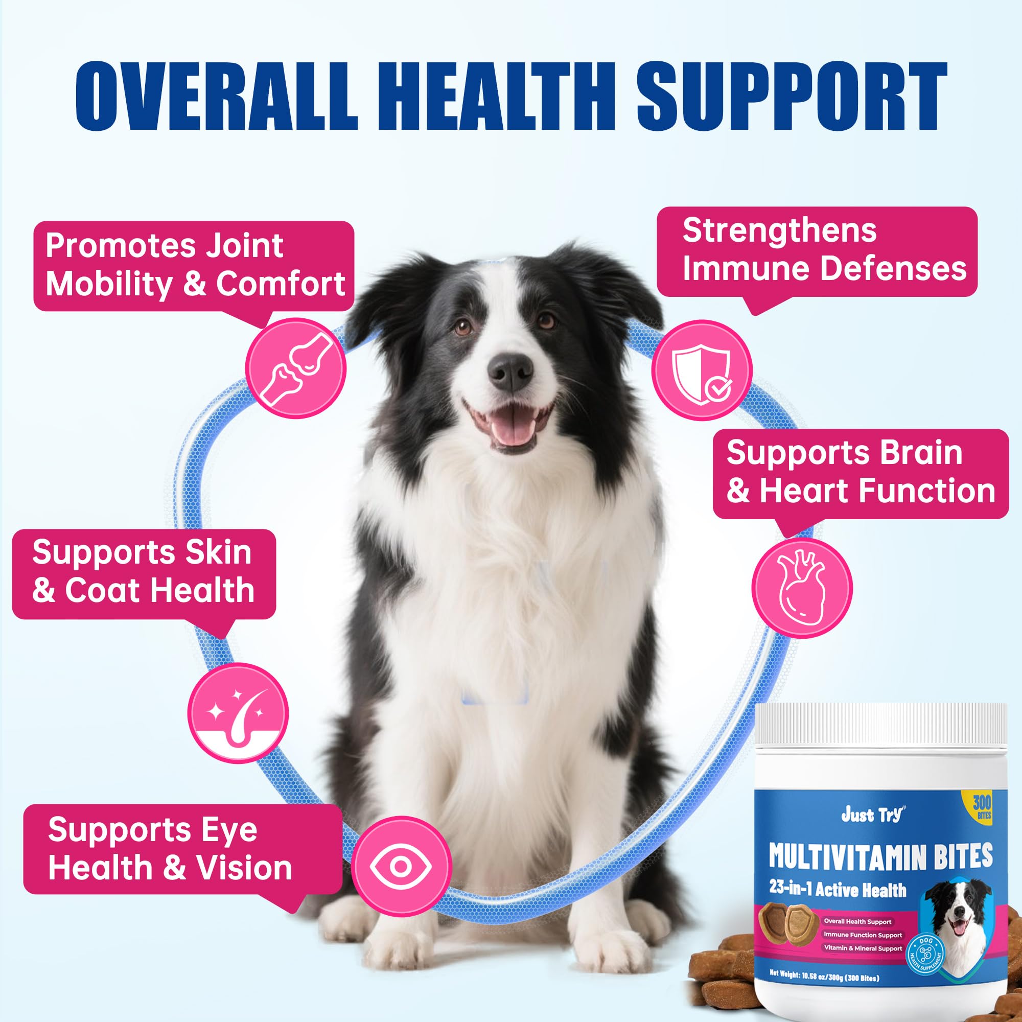 Just Try 300 Bites para perros, glucosamina y articulaciones para movilidad suave
