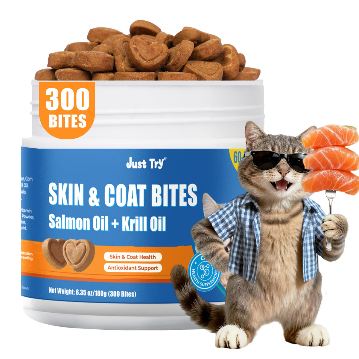 Just Try 300 Bites mejora el pelaje y la piel de tu gato