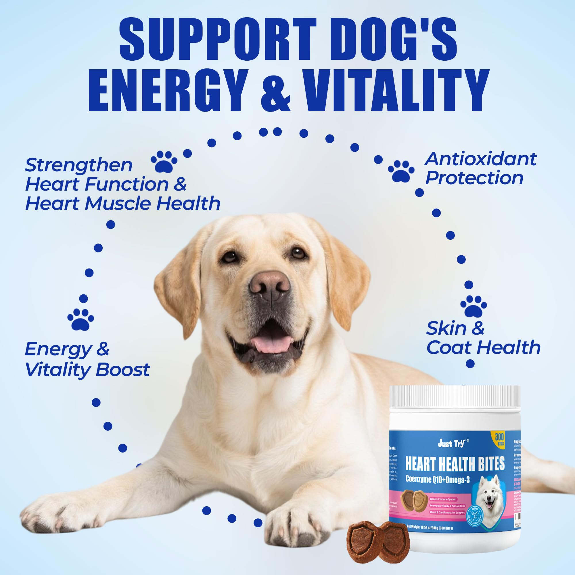 Just Try CoQ10, bocados suaves de pollo para perros de todas las razas.