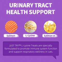 Just Try Lisina con salmón, contiene aceite de salmón para la salud ocular y respiratoria