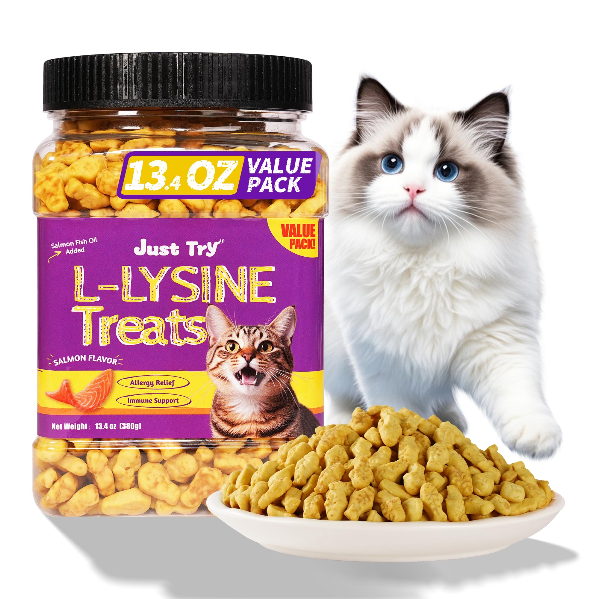 Just Try Lisina para gatos, paquete de salmón, ideal como recompensa diaria