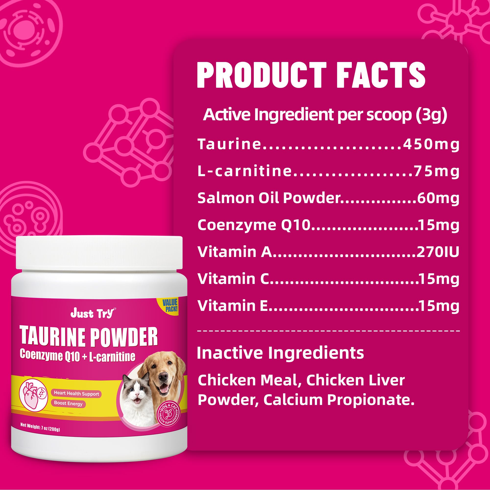 Just Try Taurina con vitaminas A/C/E y L-Carnitina para energía diaria.