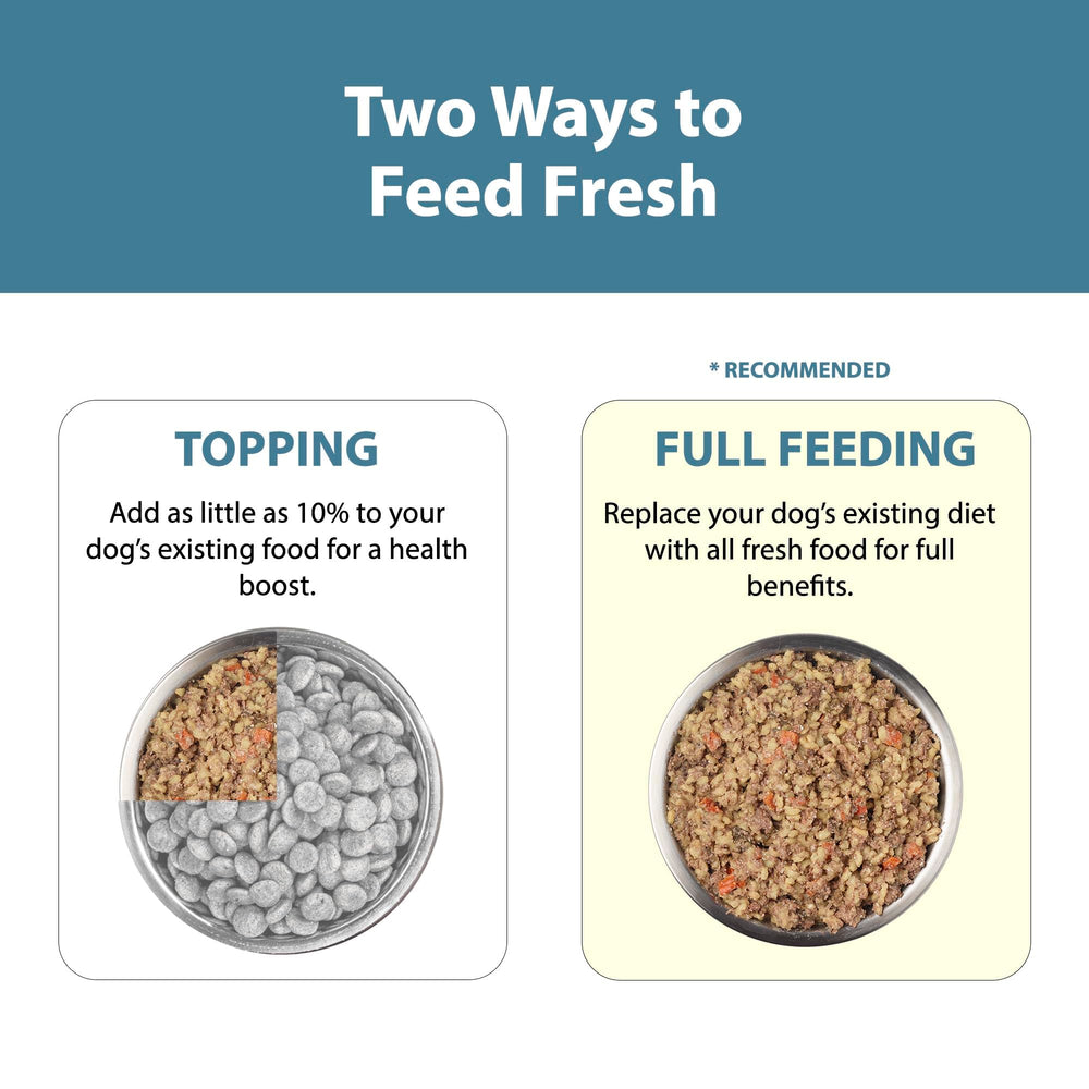 JustFoodForDogs despensa fresca topper, mezcla fácil con la comida diaria.