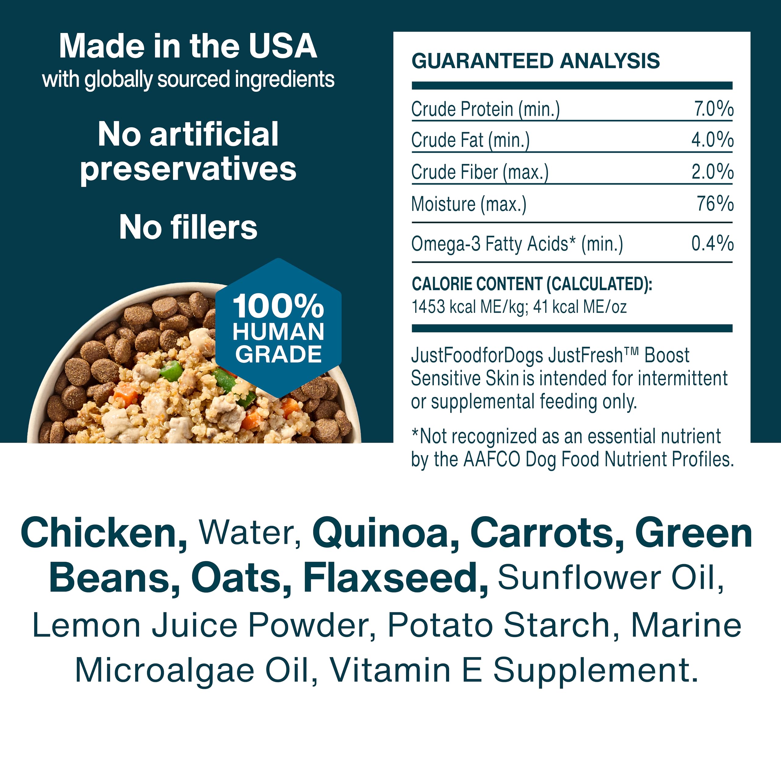 JustFoodForDogs JustFresh Boost Piel Sensible sin conservantes para una opción natural.
