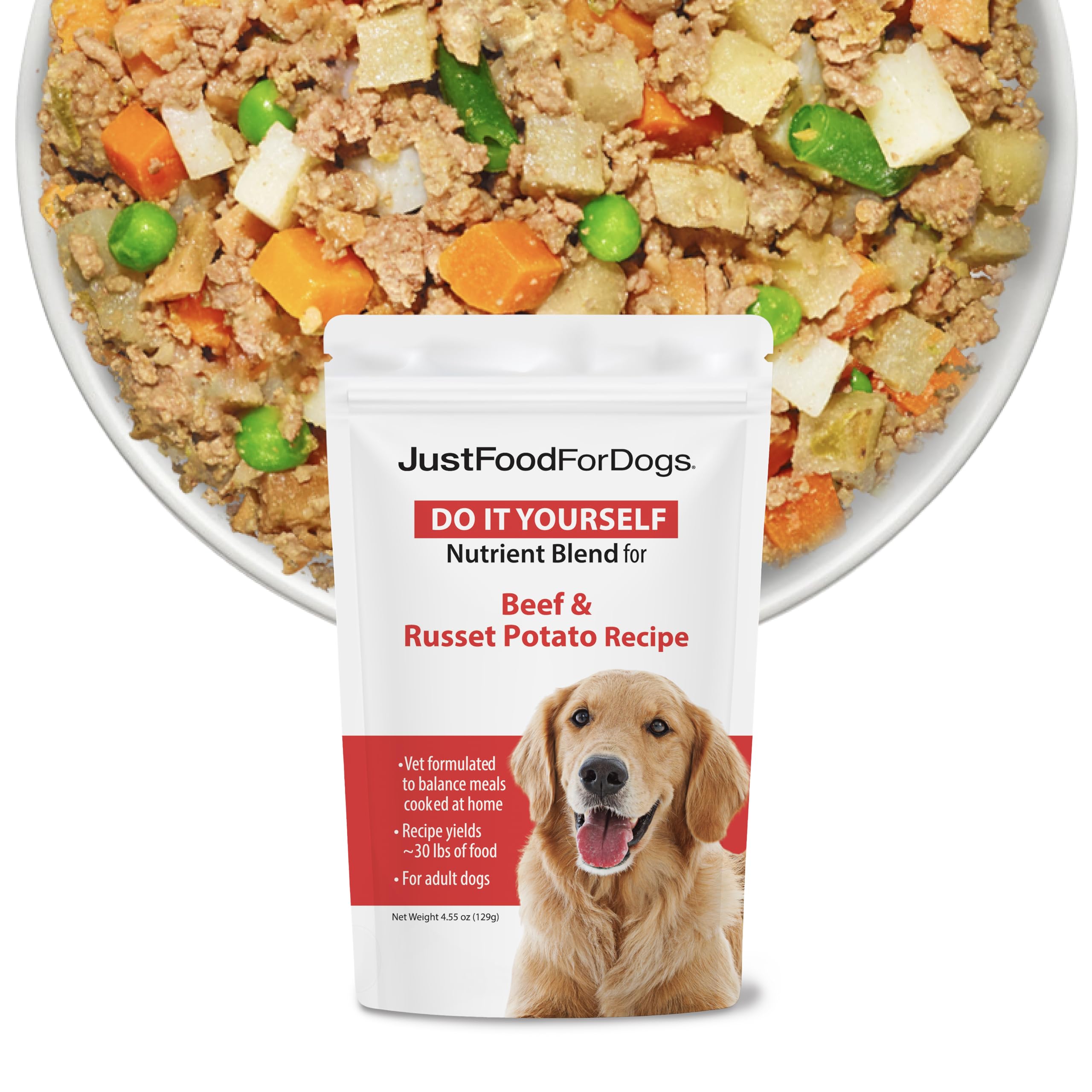 JustFoodForDogs Mezcla Nutritiva en frasco para comidas caseras.