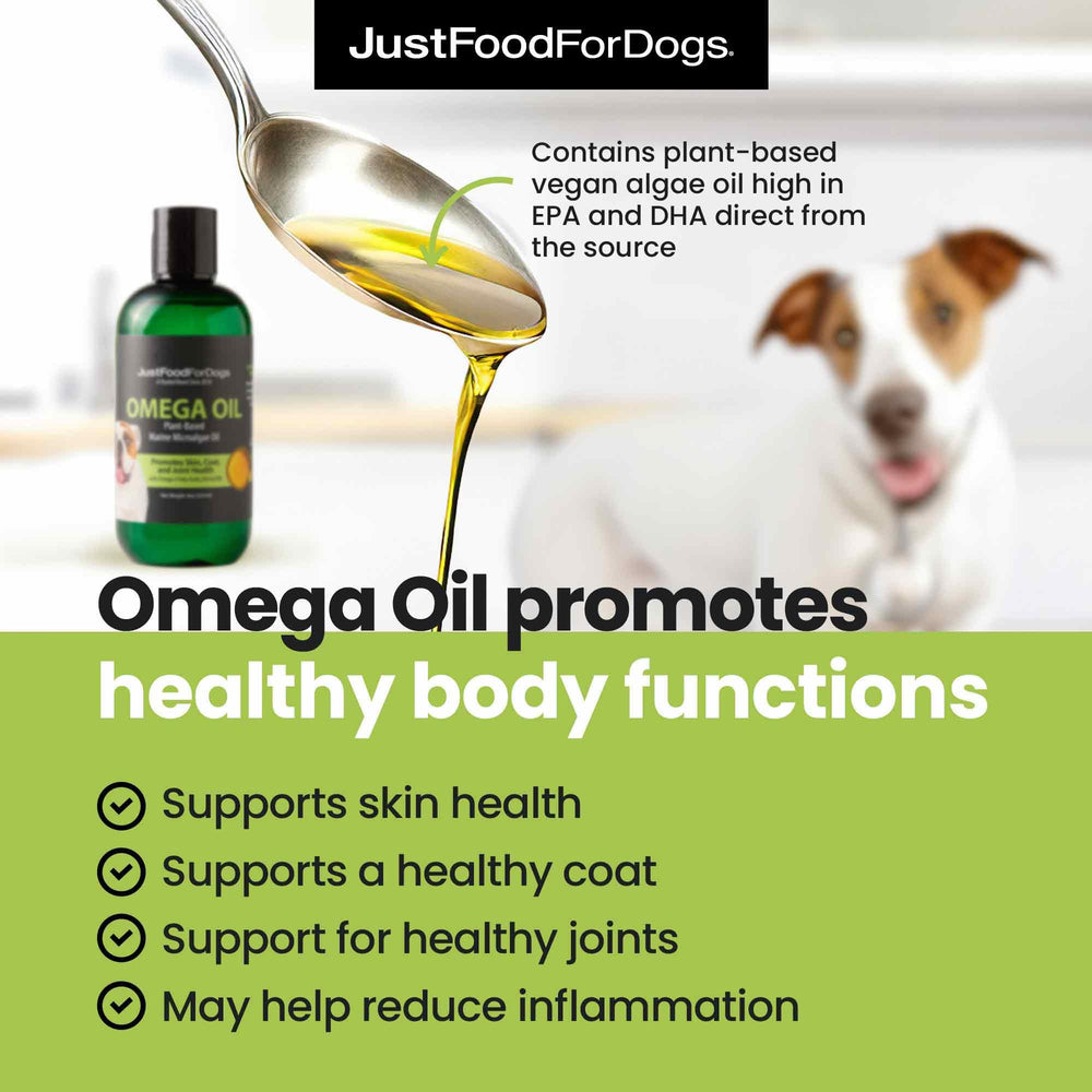 JustFoodForDogs Omega-3 para perros: ingredientes de algas para salud general