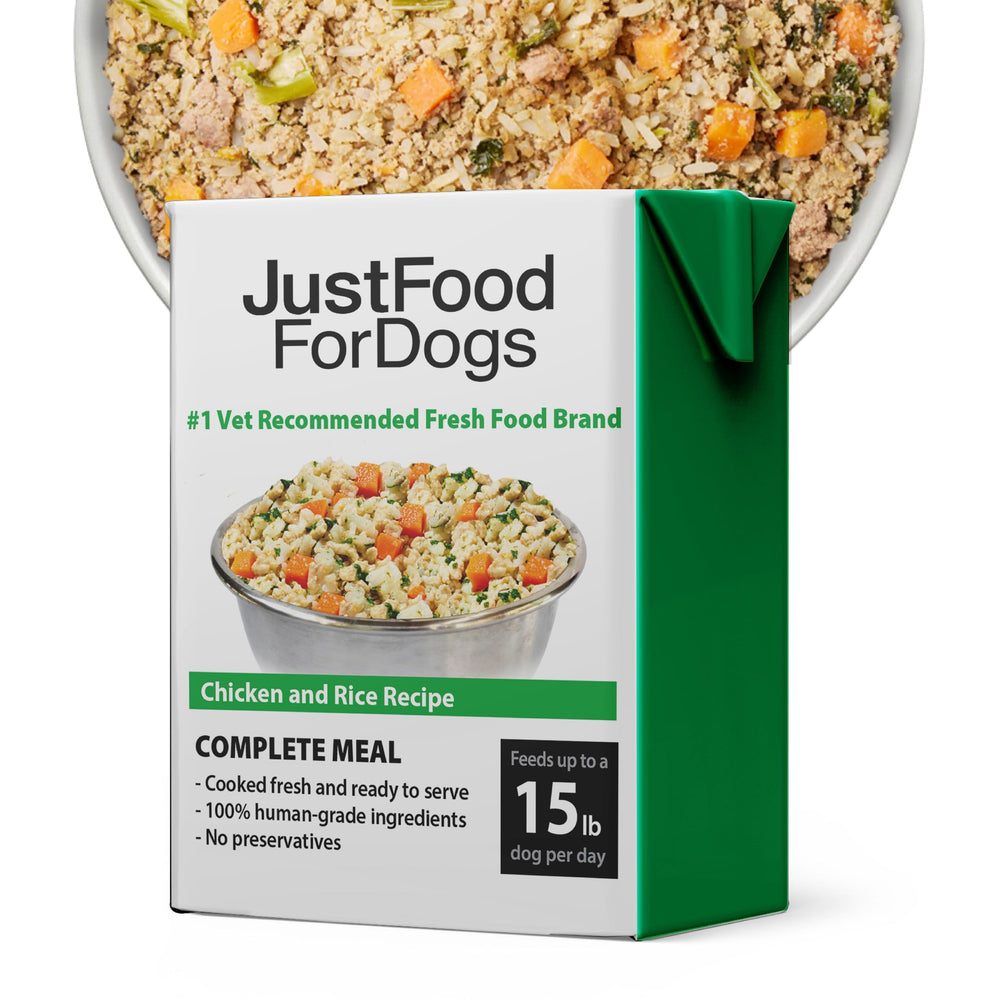 JustFoodForDogs Pantry Fresh con empaque tetra pak, mantiene frescura para viajes.
