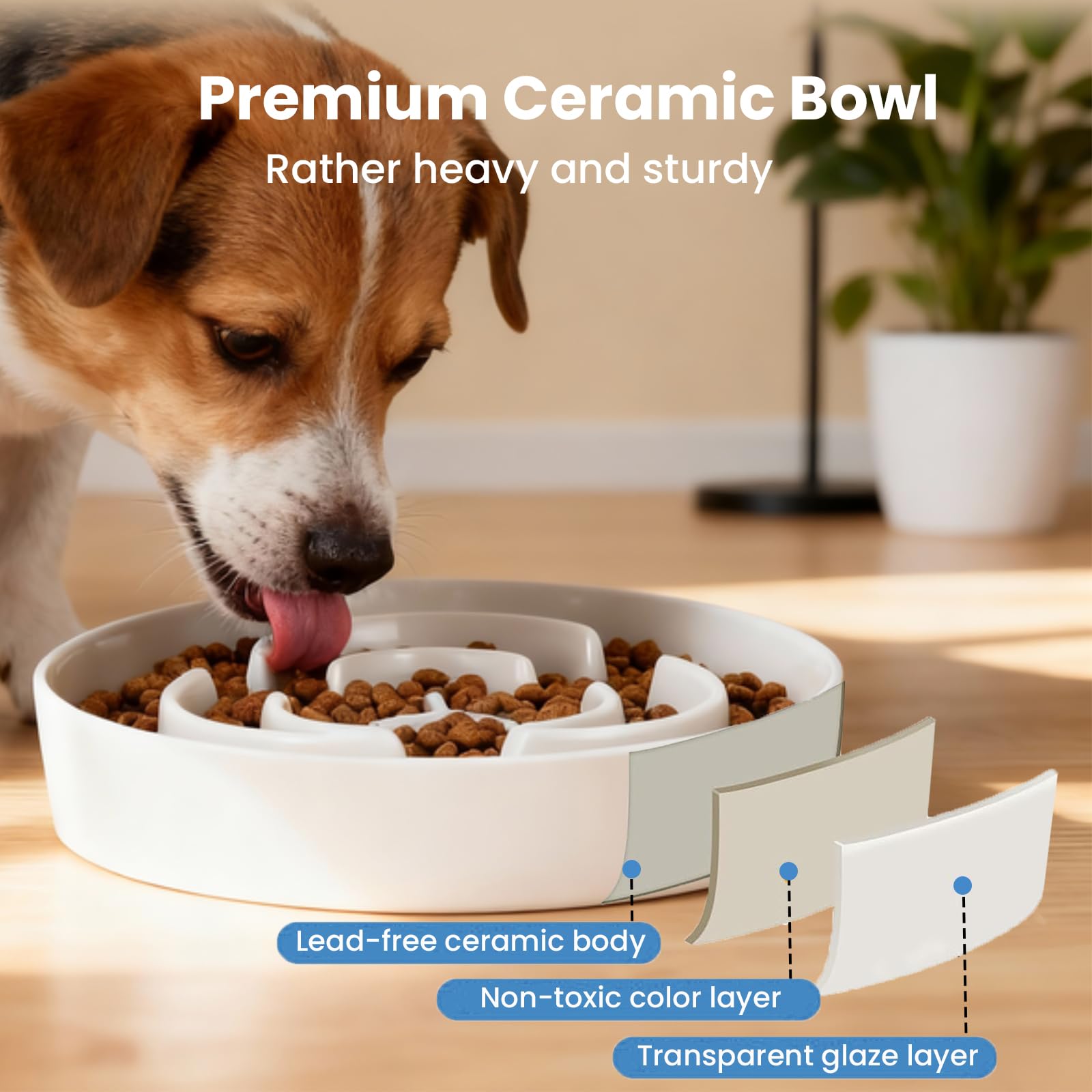 JuWow comedero cerámico para perros medianos y grandes, 2 tazas, estable y duradero.