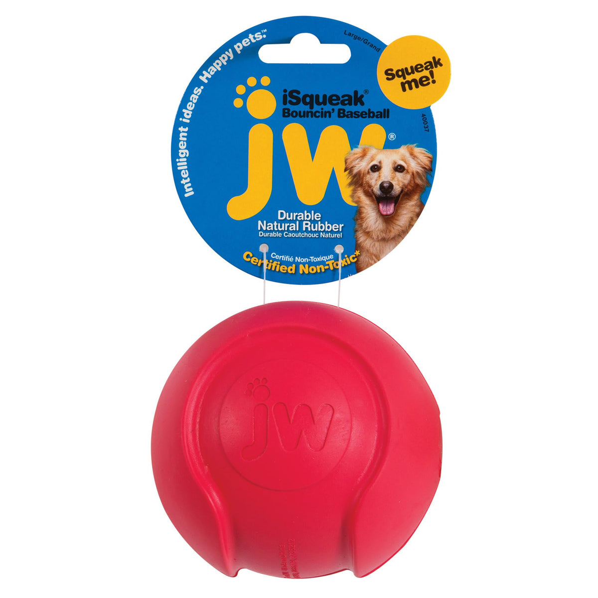 JW iSqueak Bouncin Baseball Grande, bola de béisbol duradera para jugar y masticar al aire libre.
