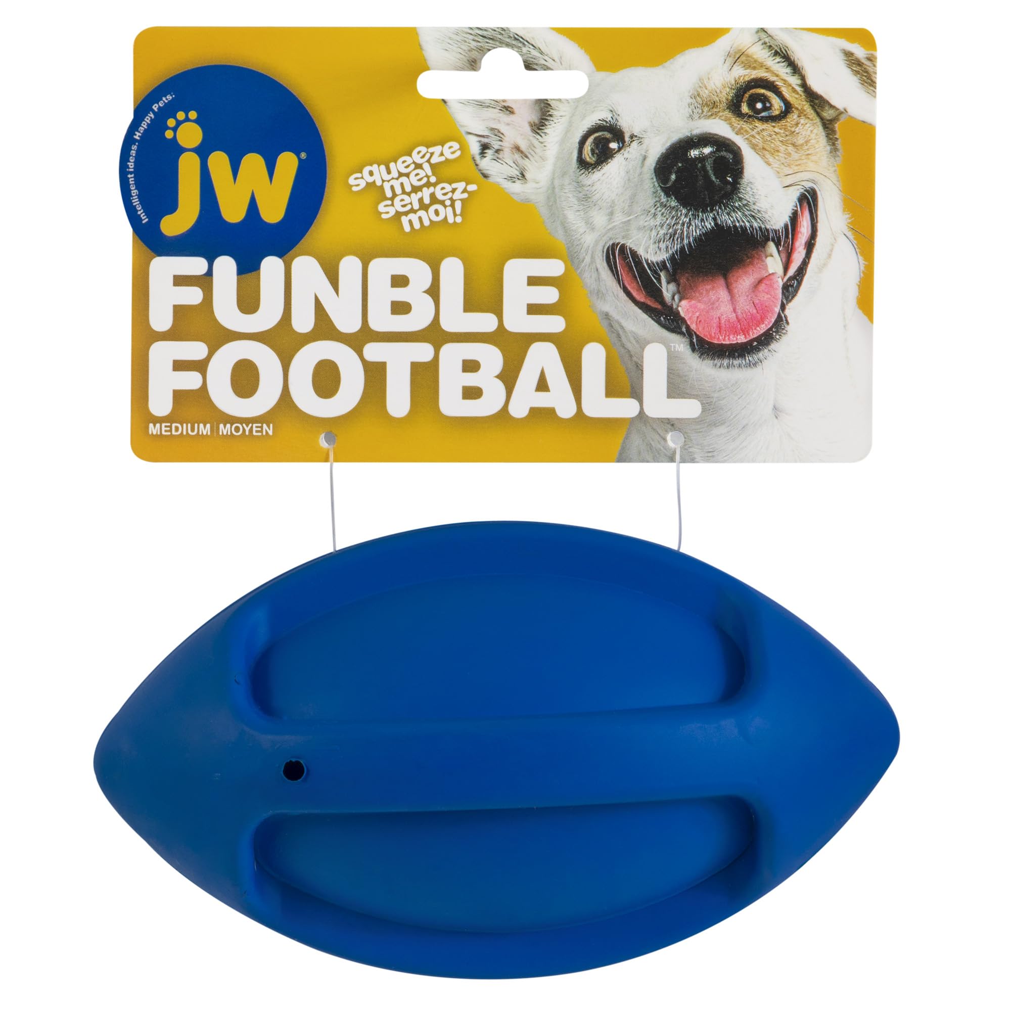 JW iSqueak Funble Fútbol, balón de caucho natural, ideal para perros medianos y juego interactivo