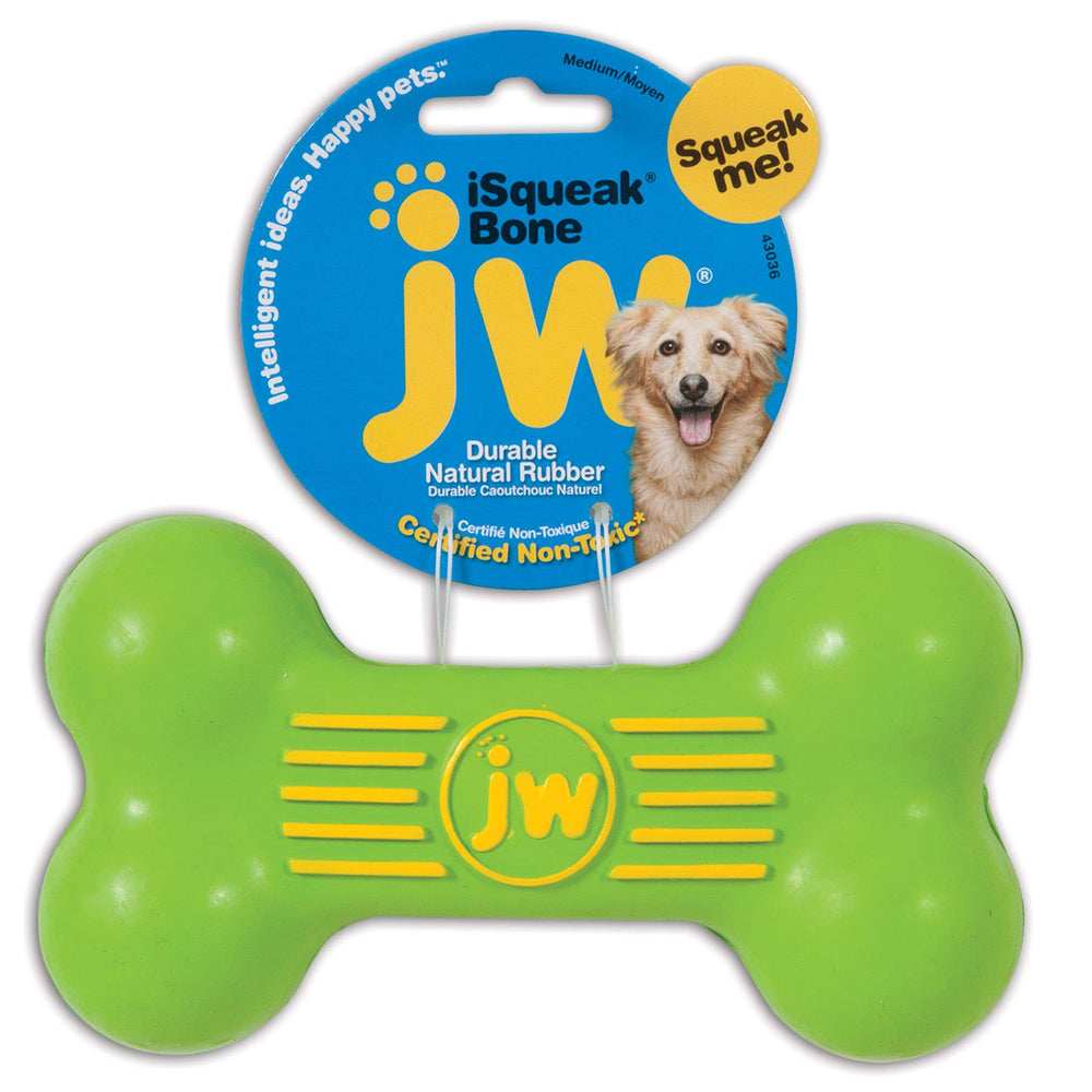 JW iSqueak Hueso de goma natural, duradero para masticadores moderados
