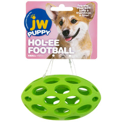 JW Hol-ee Football: bola rompecabezas de goma natural para perros pequeños, estimula la mente durante el juego.