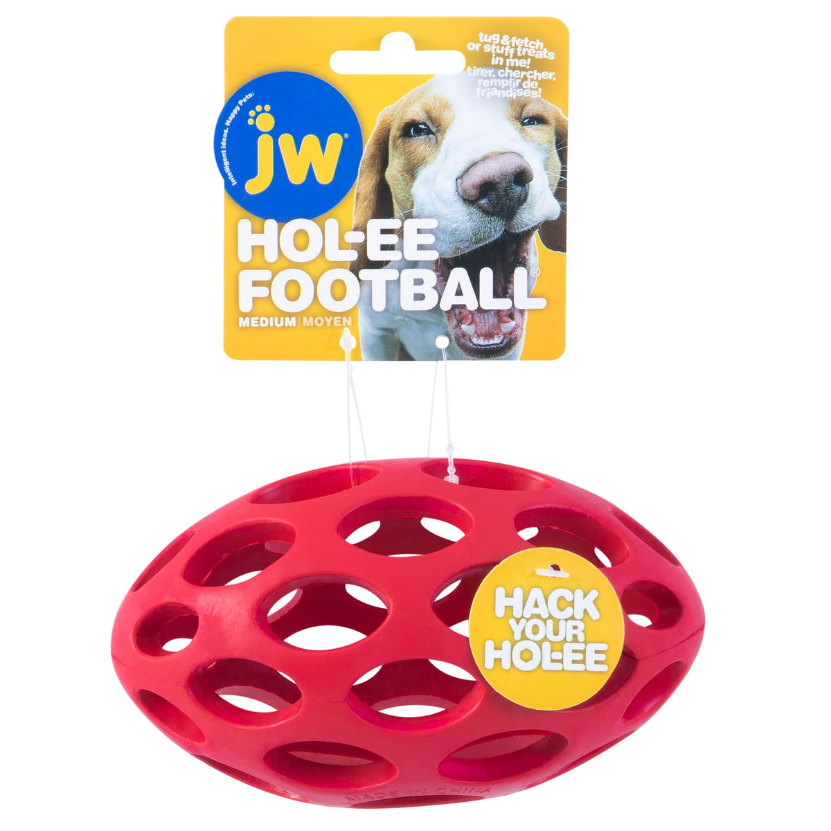 JW Pet Hol-ee Football: juguete puzzle para perros que estimula la mente durante el juego.