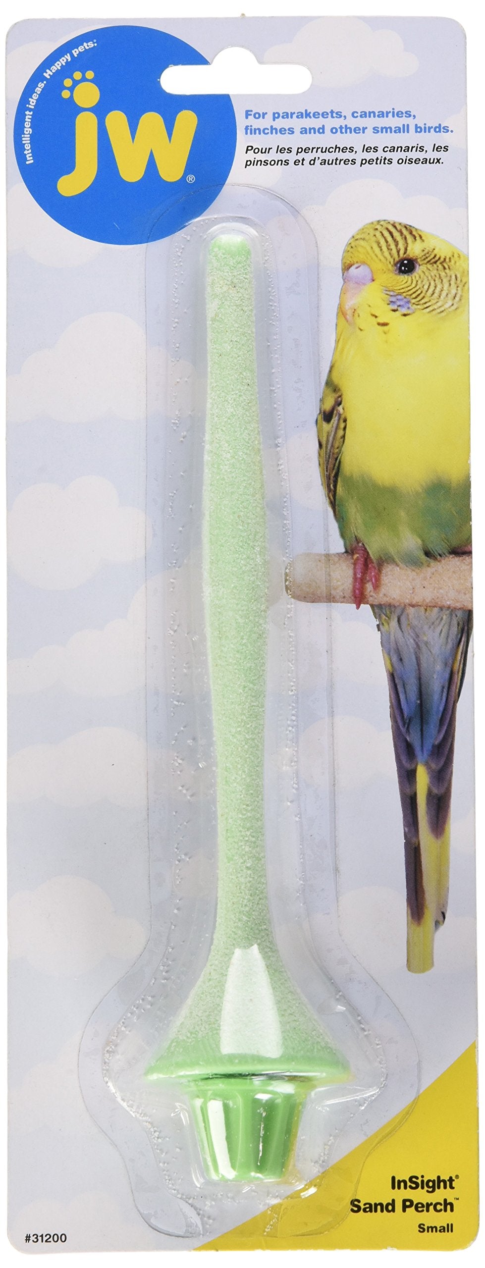 Percha JW Pet Insight en jaula para aves pequeñas, mejora estabilidad y reduce desorden.