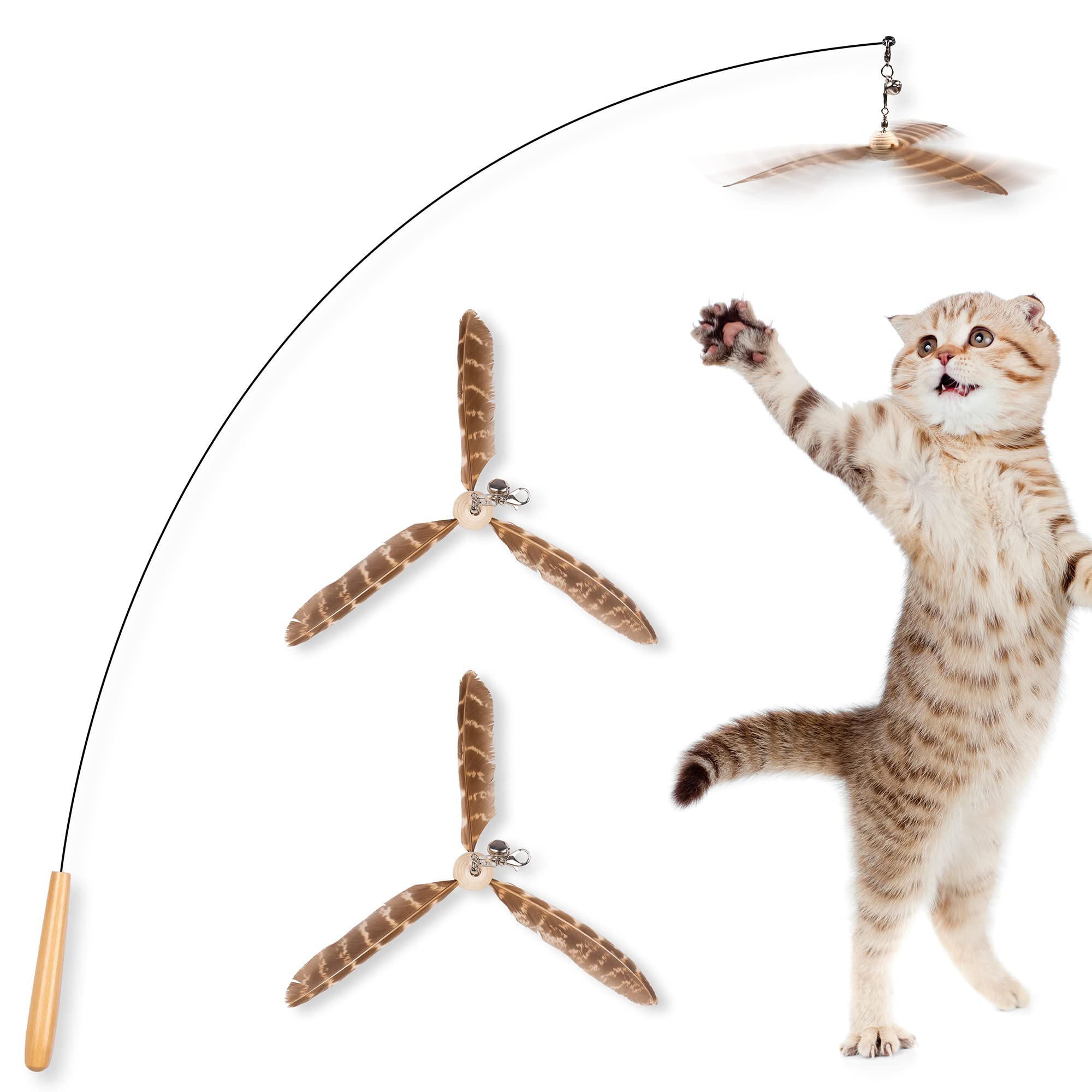 JXFUKAL baguette chat avec plumes en mouvement, stimulation naturelle