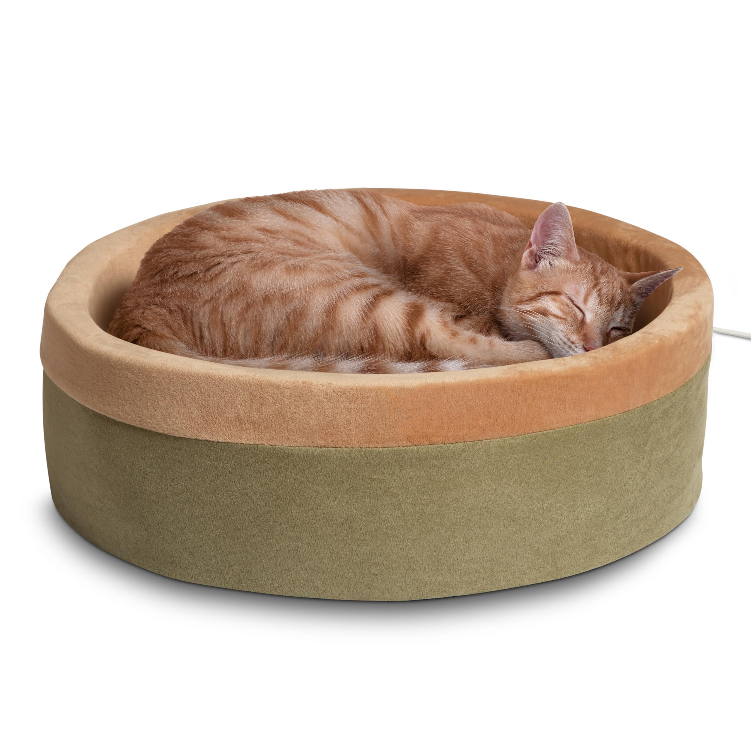 Cama térmica K&H Thermo-Kitty Bed, redonda de 20 pulgadas en Sage/Tan para gatos.