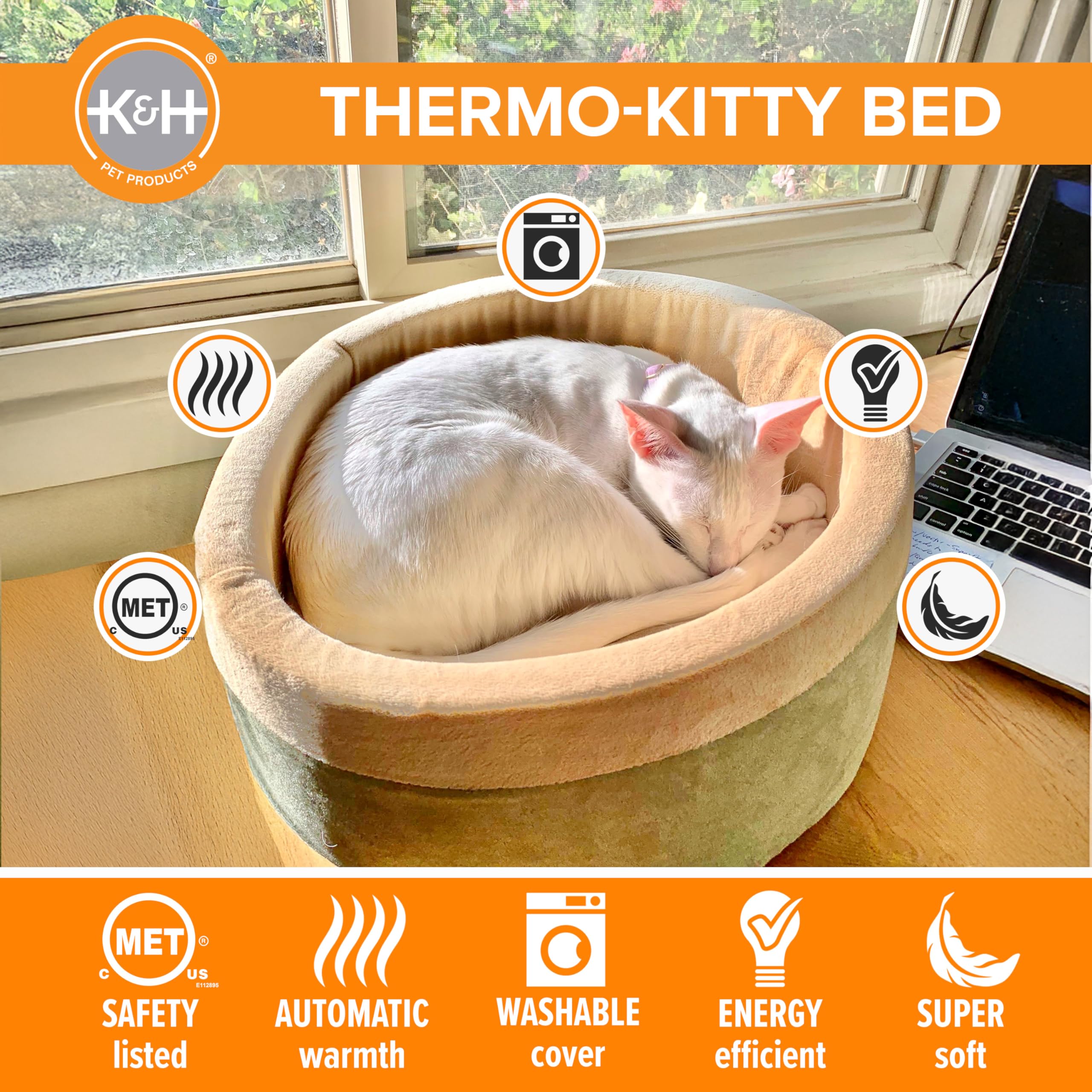 K&H Thermo-Kitty Bed: termostato dual interior controla la temperatura.