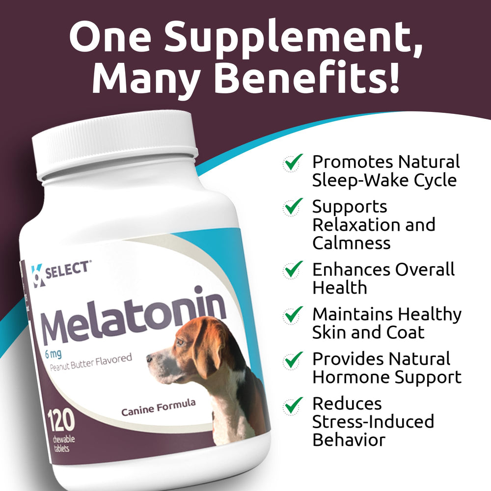 K9 Select Melatonina sabor mantequilla de maní facilita la toma diaria.