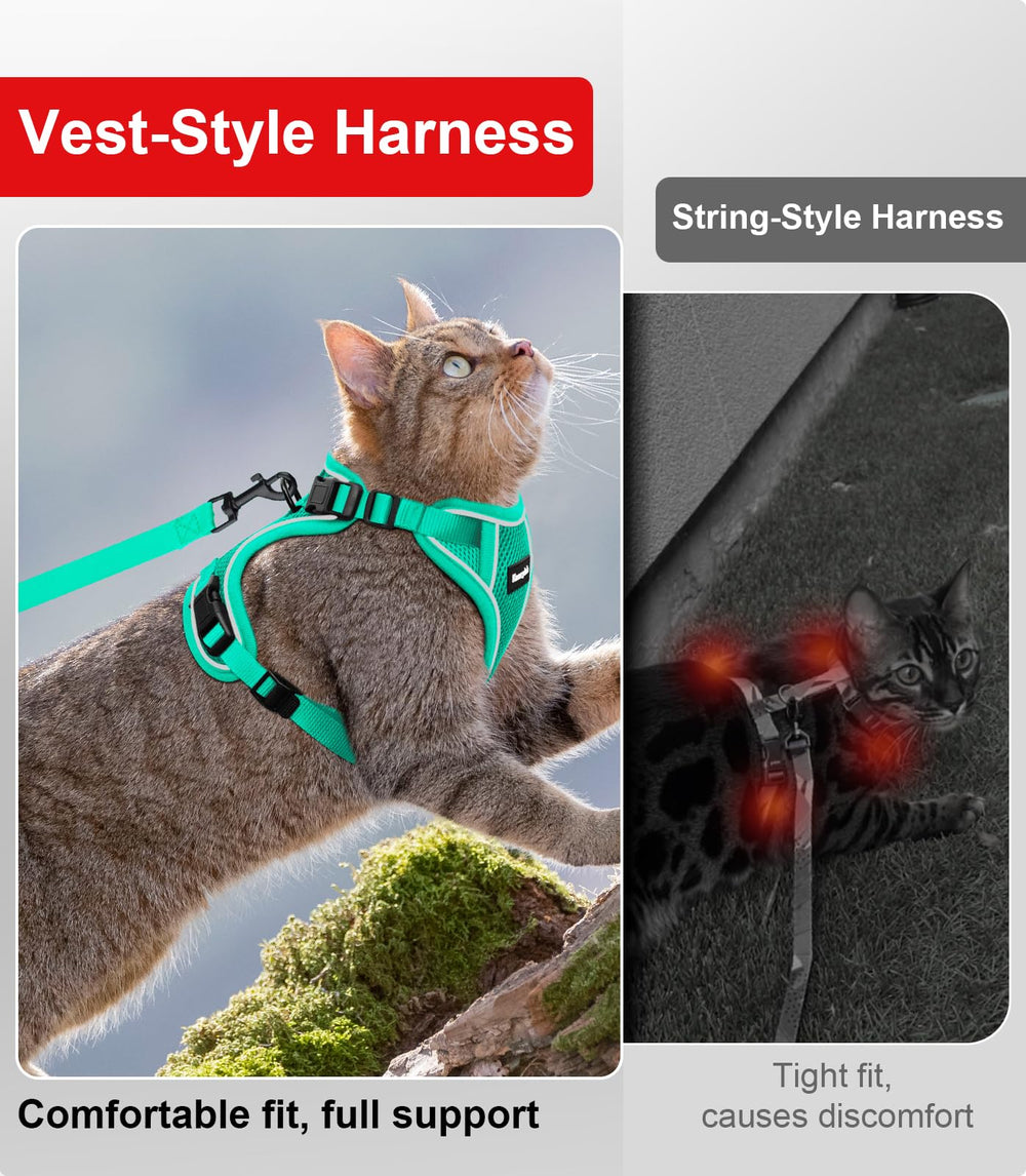 Kaazylab arnés gato con tiras reflectantes para paseos nocturnos seguros.