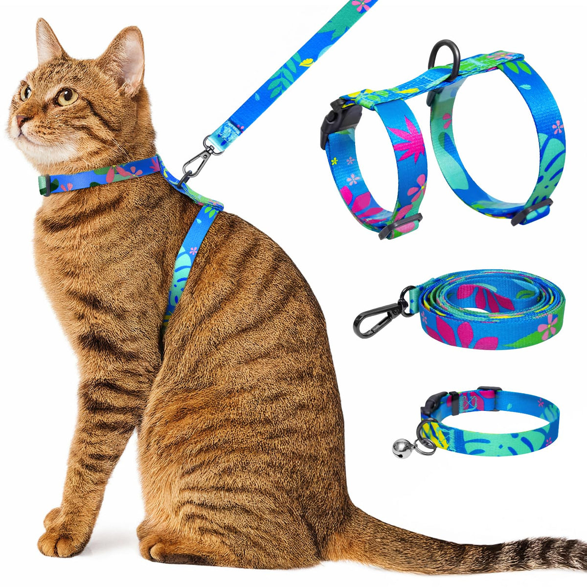 Kaazylab correa gato hoja tropical: ideal para paseos visibles y fotos con estilo.