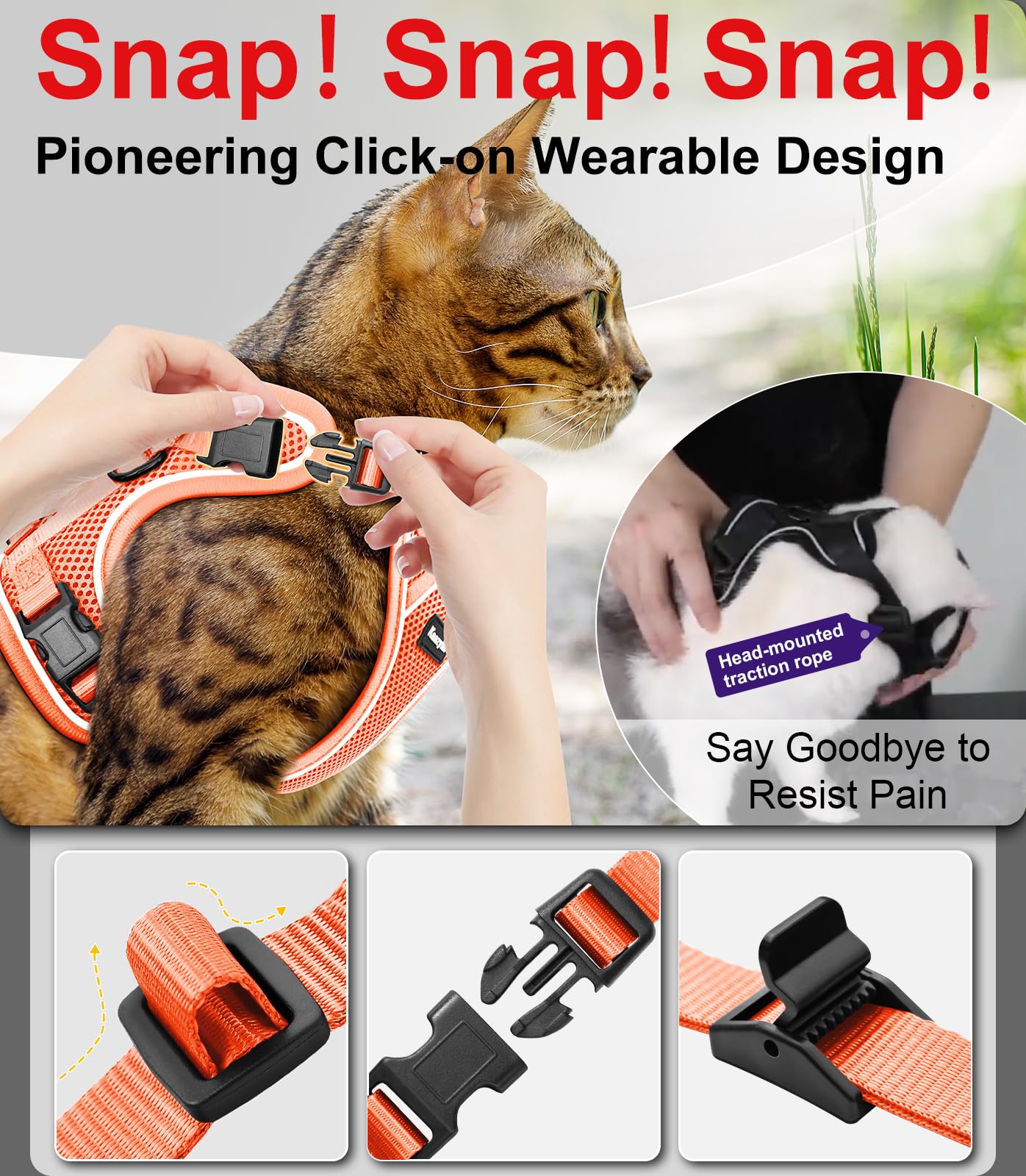 Arnés Kaazylab para gato, fácil de poner con correas ajustables.