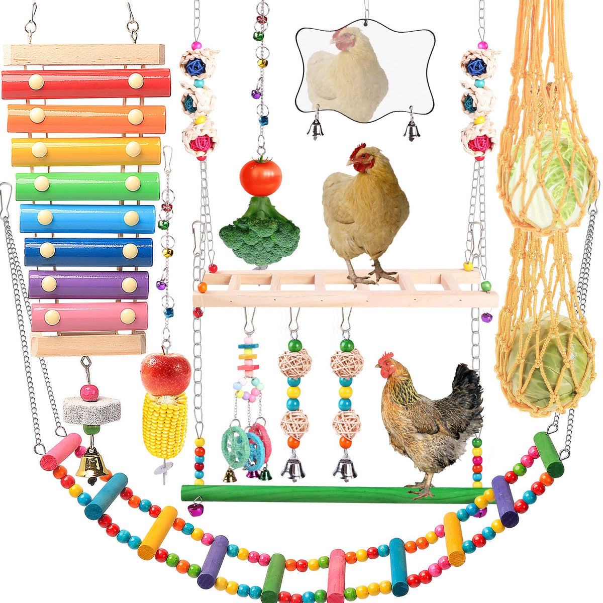 KAKUNM xilófono para gallinas: estimula juego y ejercicio diario.