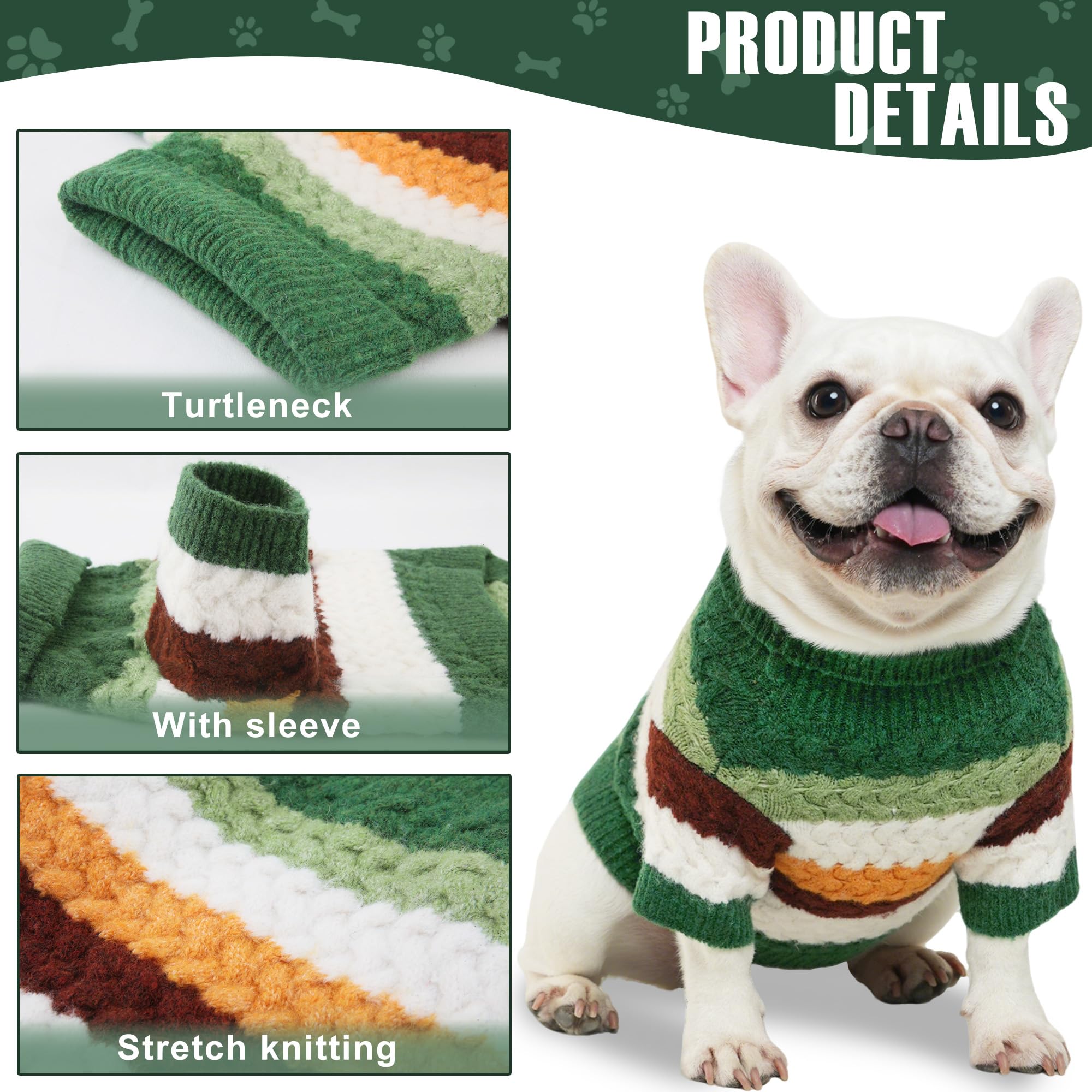 KAROKU suéter para perro tejido grueso y rayas verde, ideal para salidas al aire libre.