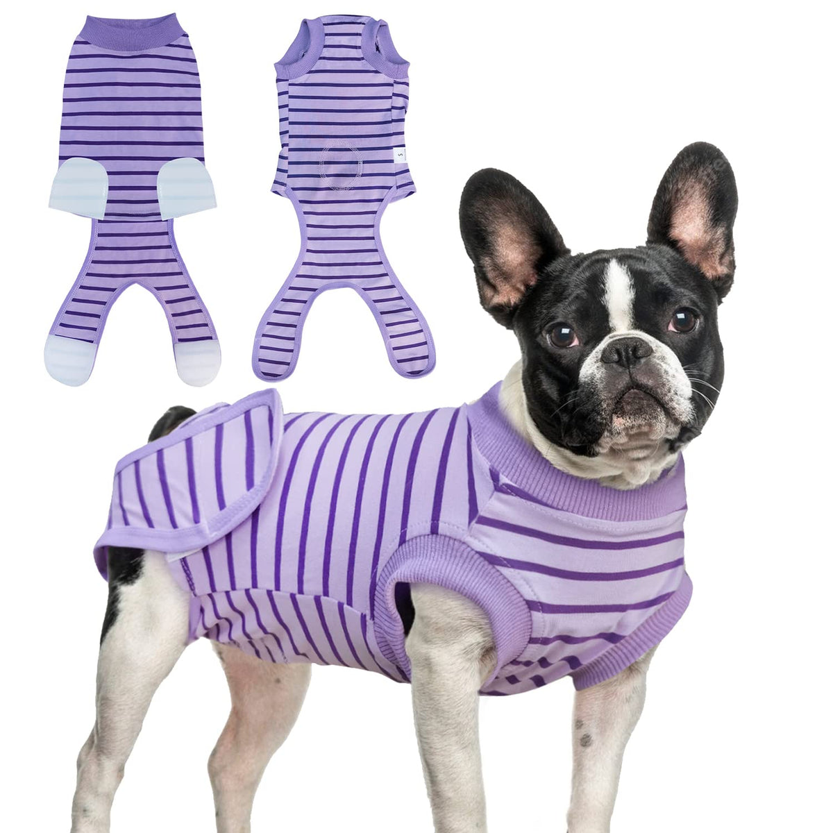 Traje de recuperación Karoku para perro, vista frontal, protege heridas y facilita movilidad.