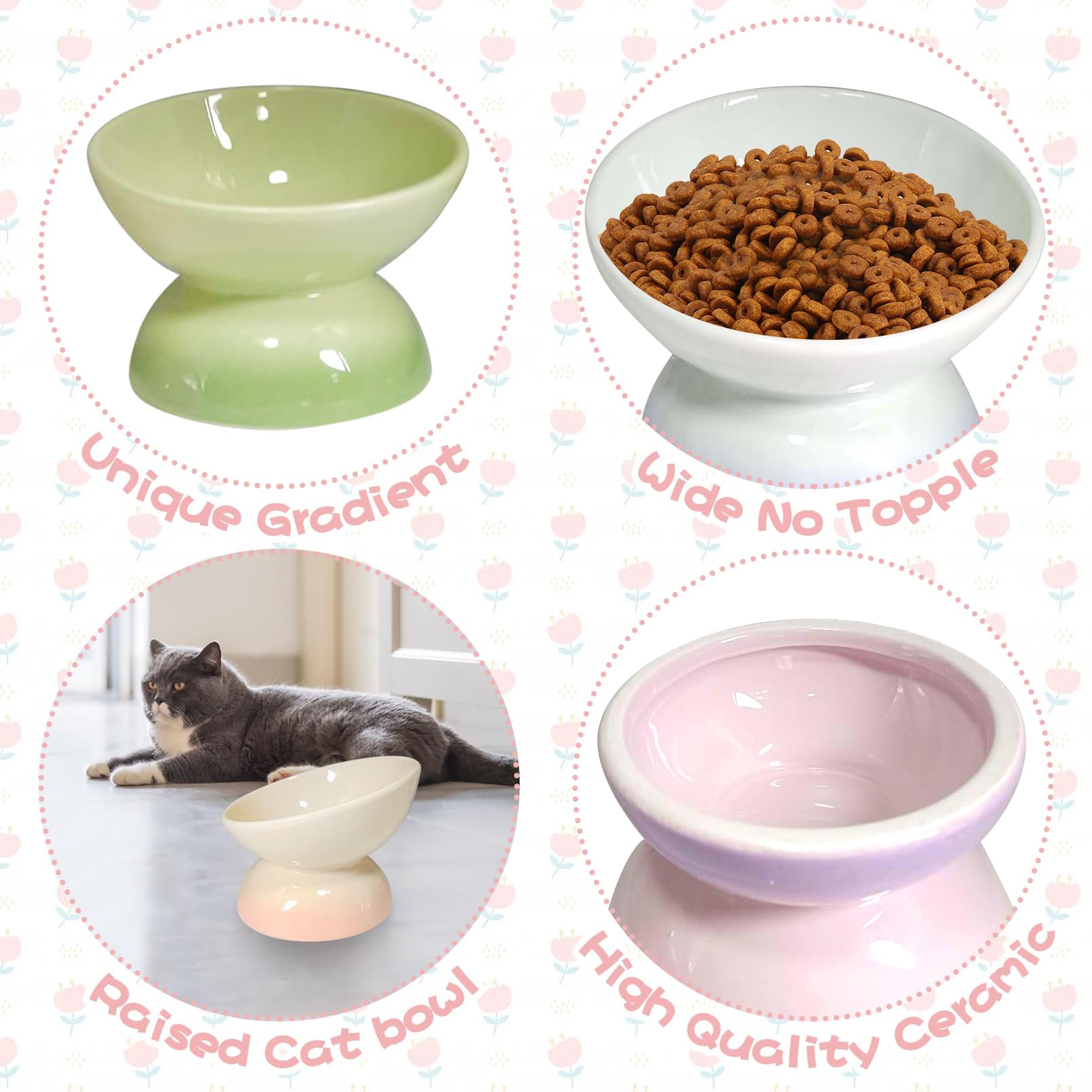 kathson cuenco cerámico elevado rosa degradado para gatos, estilo colorido para casa.