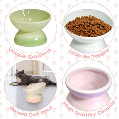 kathson cuenco cerámico elevado rosa degradado para gatos, estilo colorido para casa.