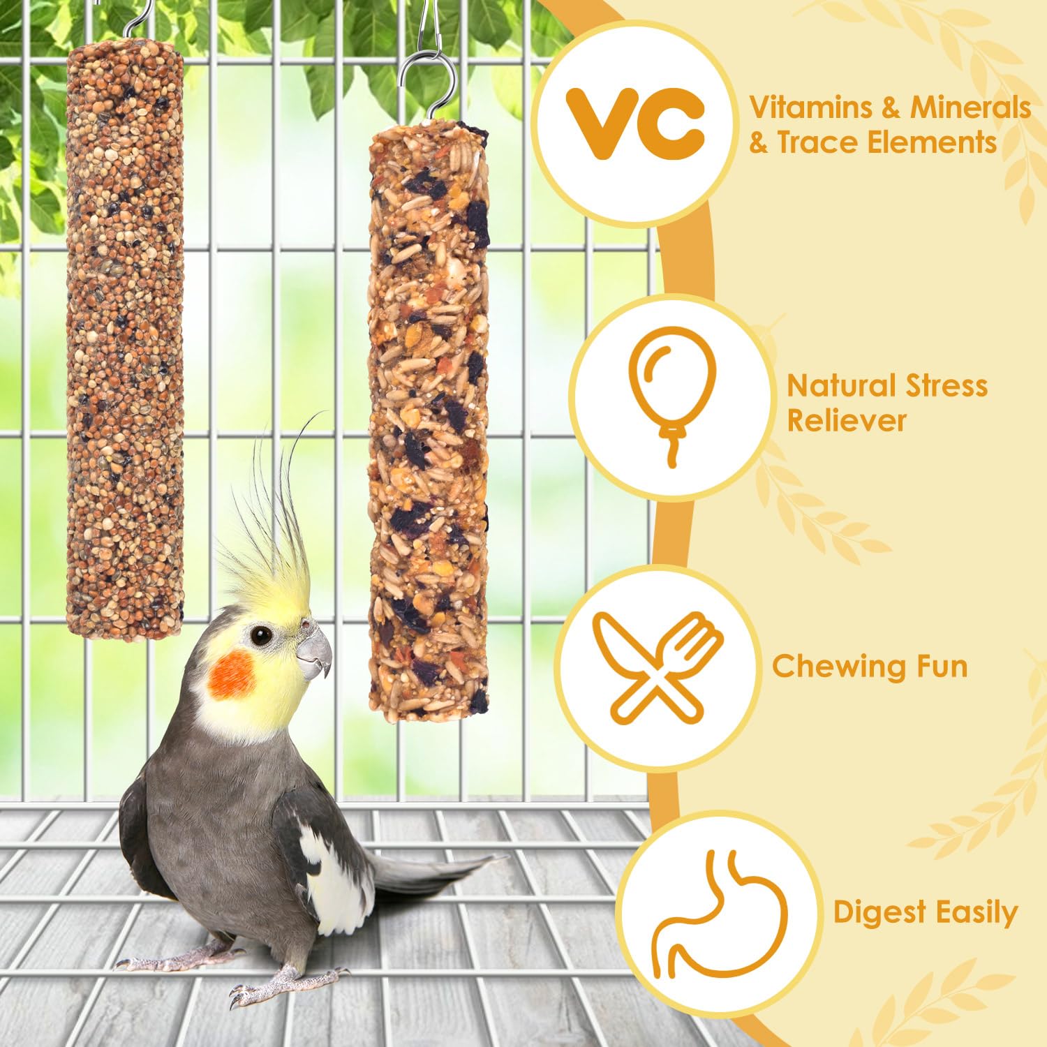 KATUMO Snack mixto para aves: dos tiras crujientes con sabores variados para conures