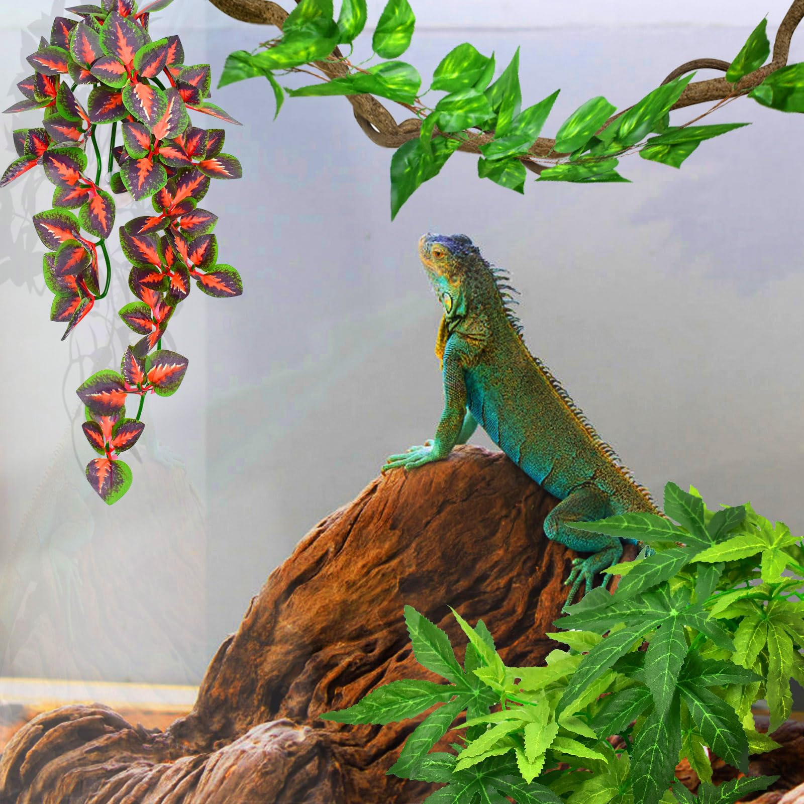 KATUMO Plantas Artificiales Terrario de 3 Piezas para reptiles
