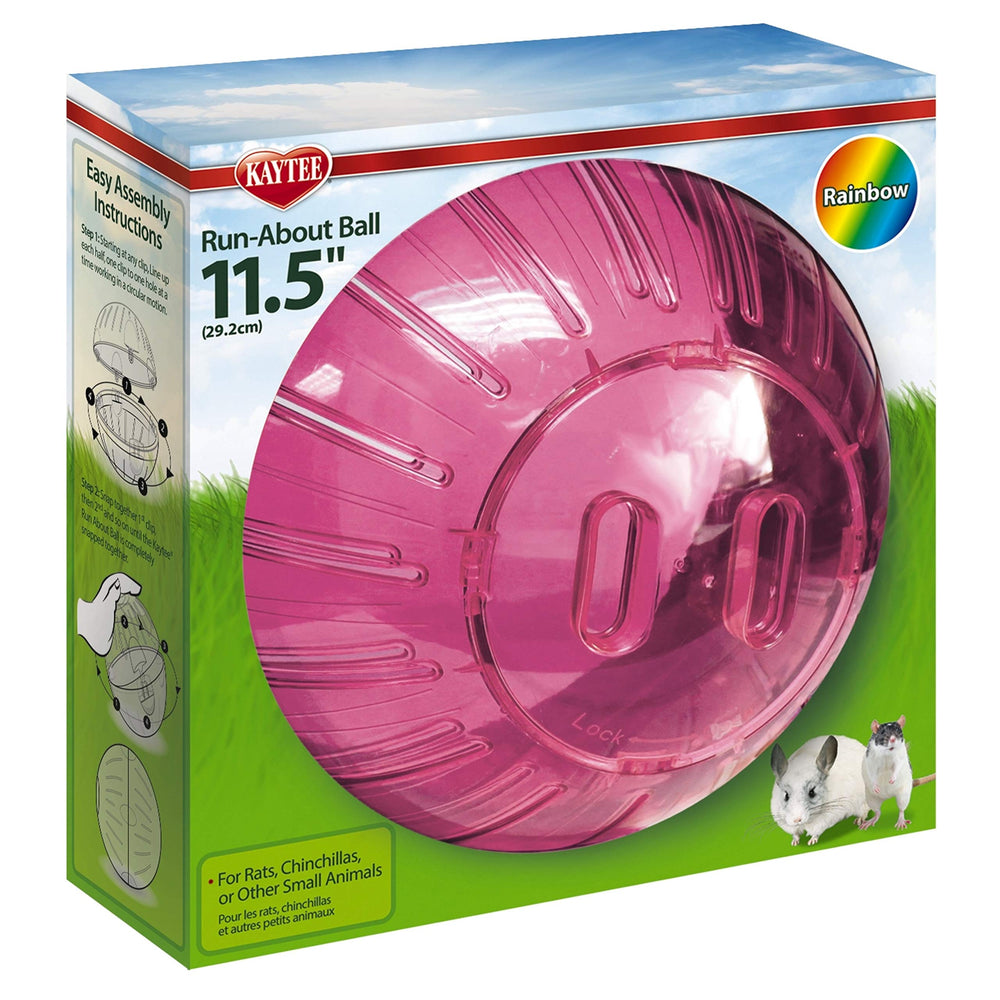 Balón rosa Kaytee Run-About para ejercicio estimulante en casa.