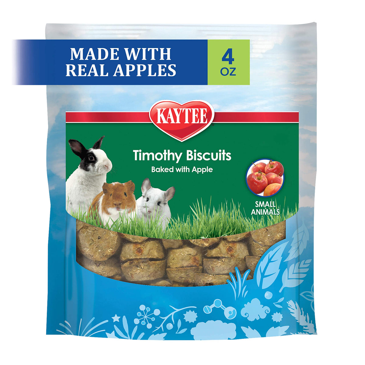Kaytee galletas Timothy con manzana en empaque práctico para mascotas pequeñas.