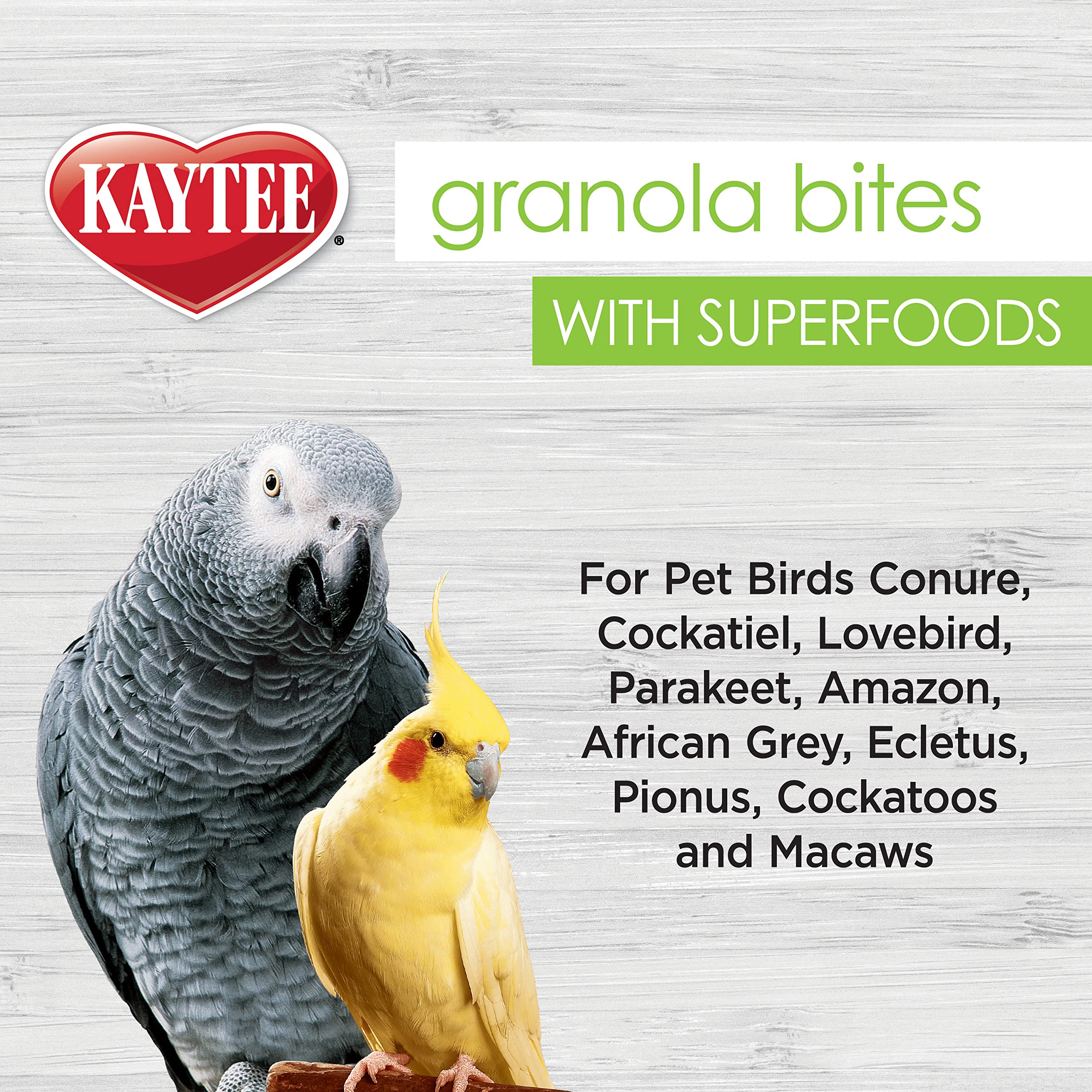 Kaytee bocaditos de granola con frescura natural para aves.