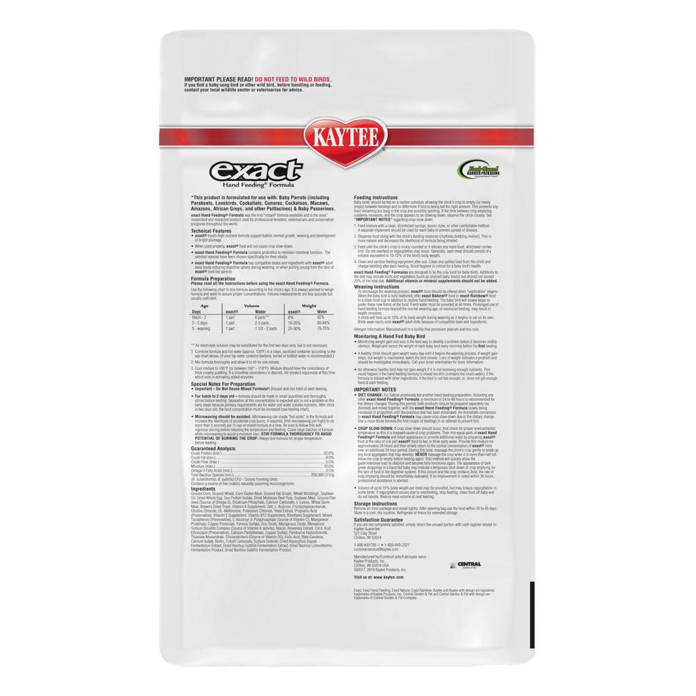 Kaytee Exact con probióticos para microbiota intestinal saludable durante la alimentación.