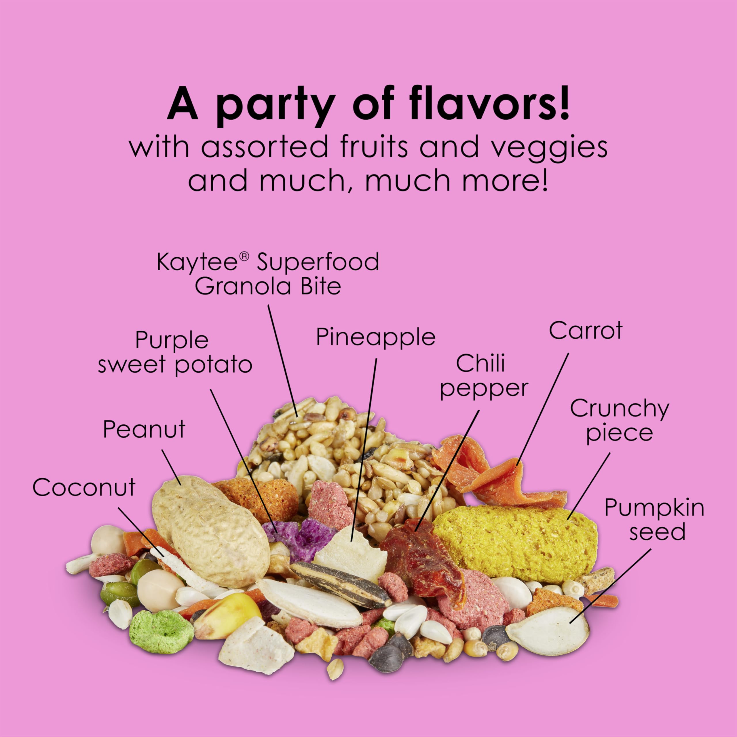 Apoyo digestivo con Kaytee Fiesta Big Bites para aves grandes