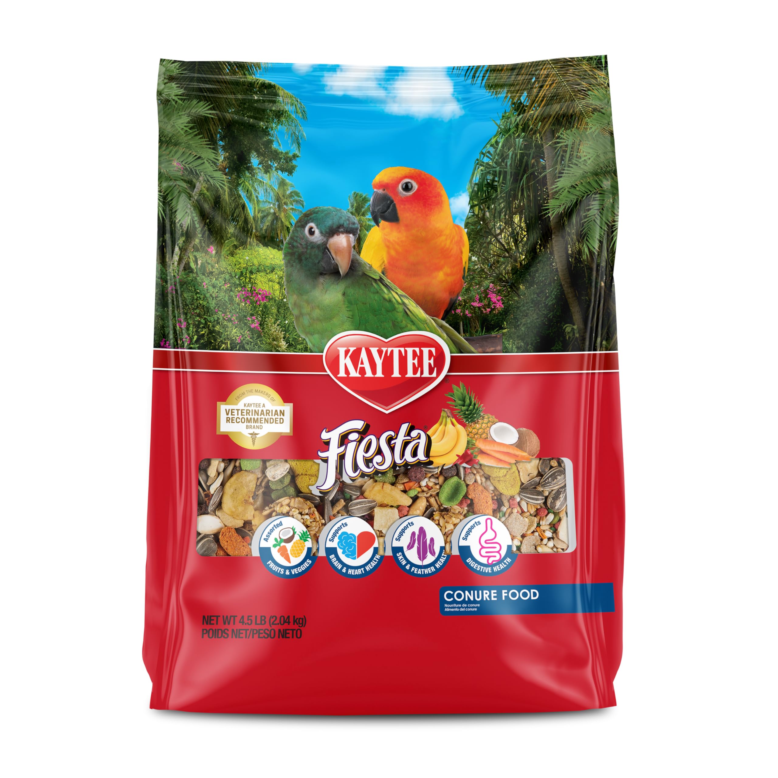 Kaytee Fiesta para Conuro: bolsa muestra mezcla variada para alimentación estimulante.