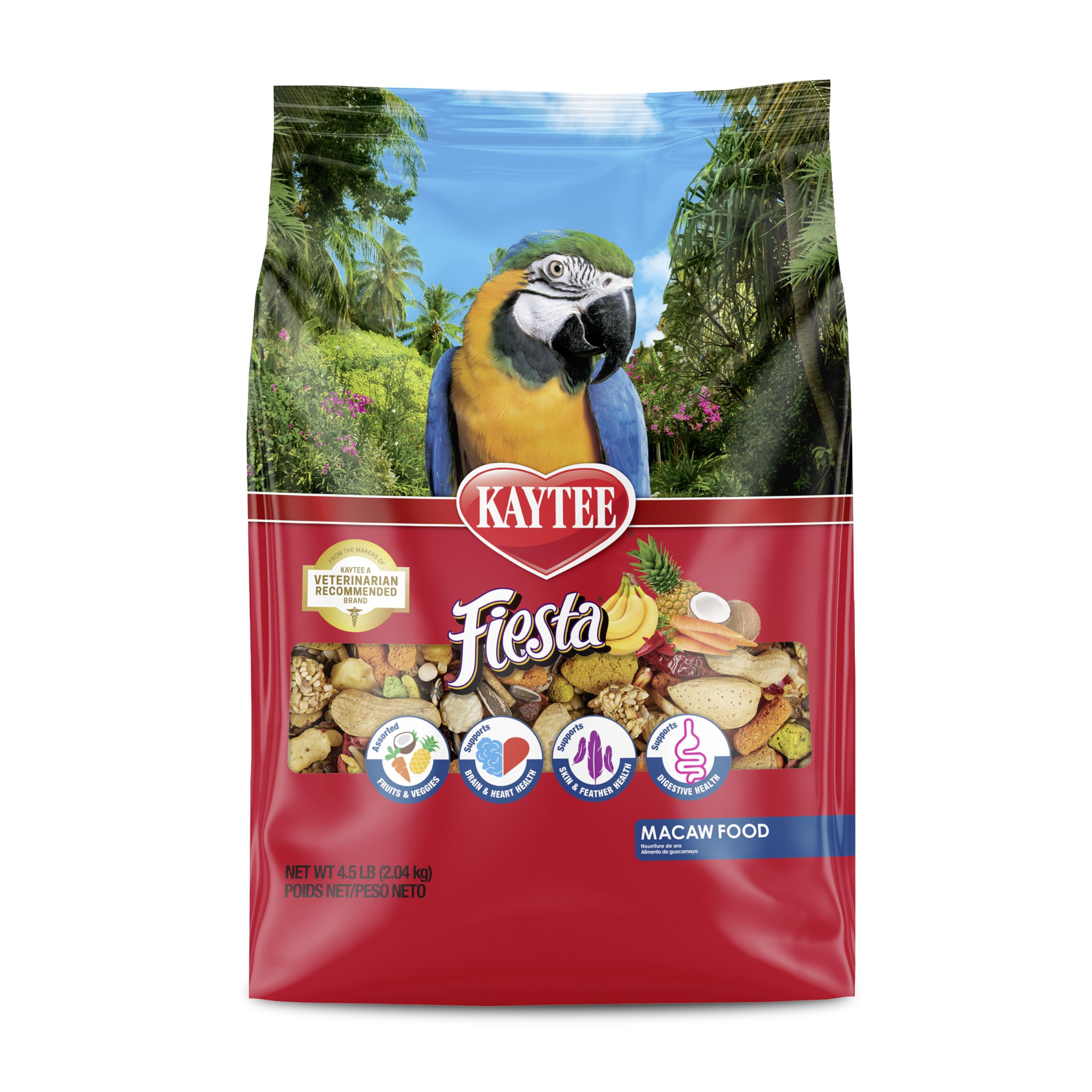 Kaytee Fiesta para guacamayo, mezcla de ingredientes variados que estimula el forrajeo.